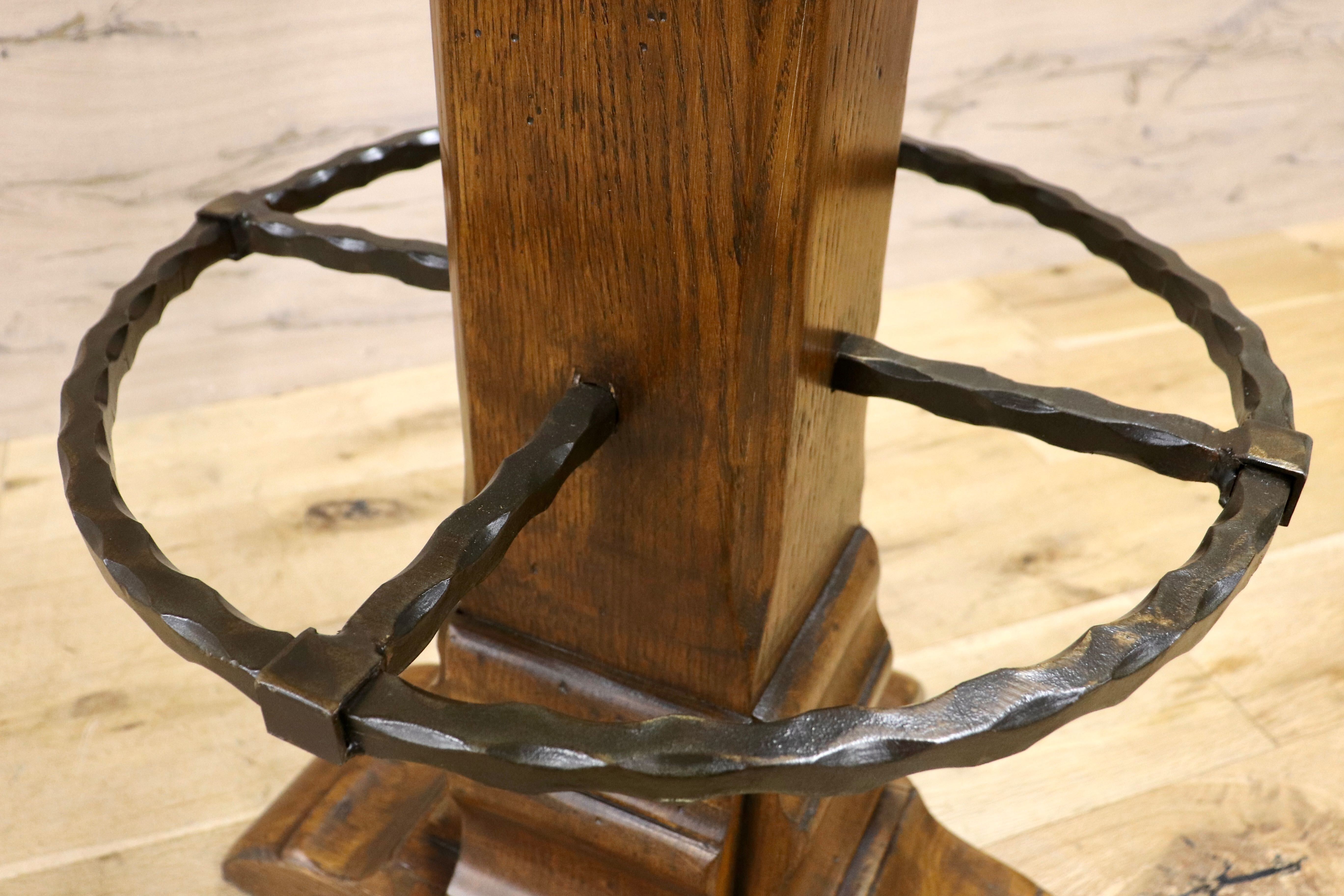 GMIK7A○スペイン製 カスティリアンスタイル バースツール ハイチェア カウンター 回転式 椅子 オーク 本革 アンティーク ヴィンテージ