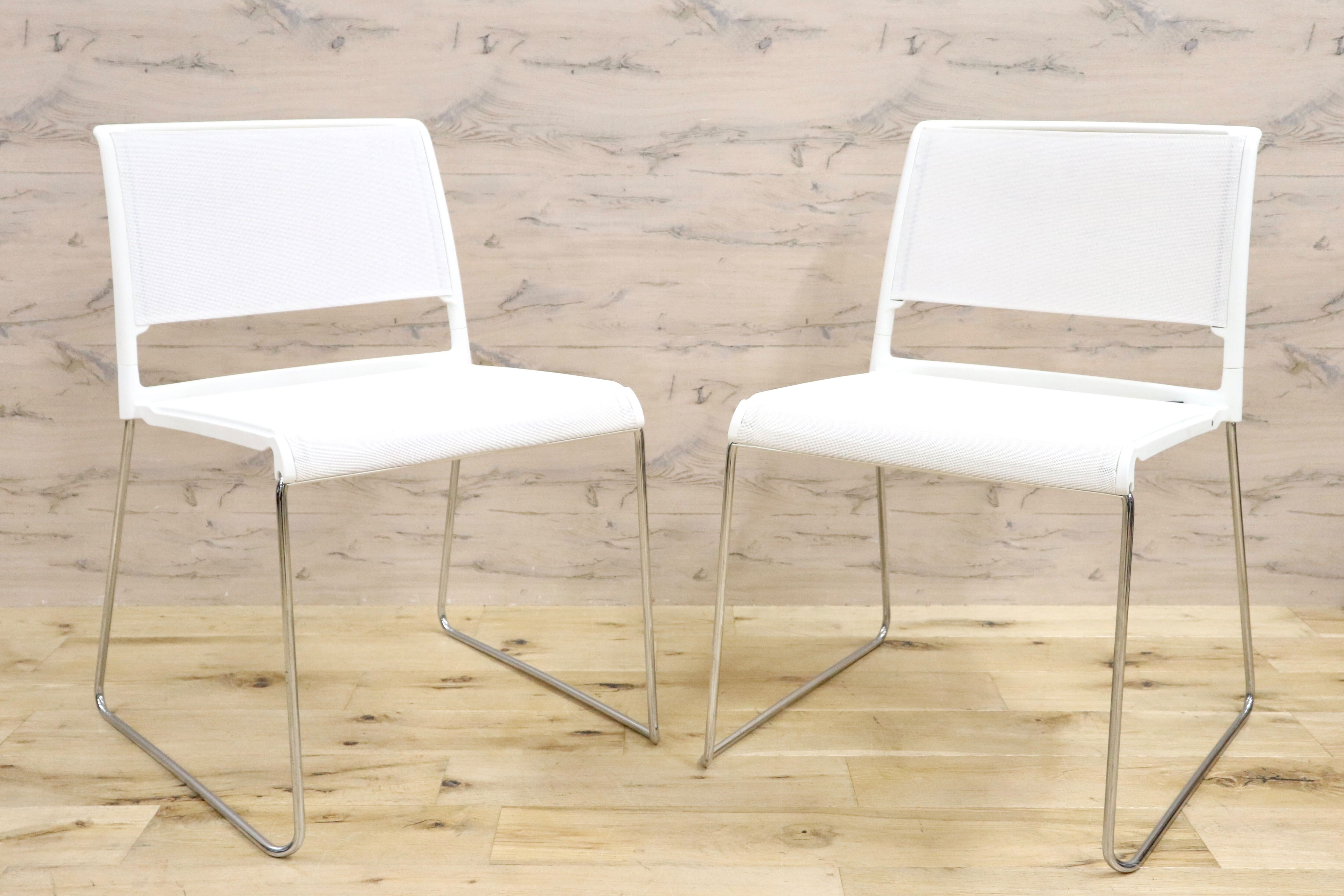 GMHF41C○wilkhahn / ウィルクハーン 230 range alineダイニングチェア 椅子 2脚セット スタッキング ホワイト メッシュ 16.4万