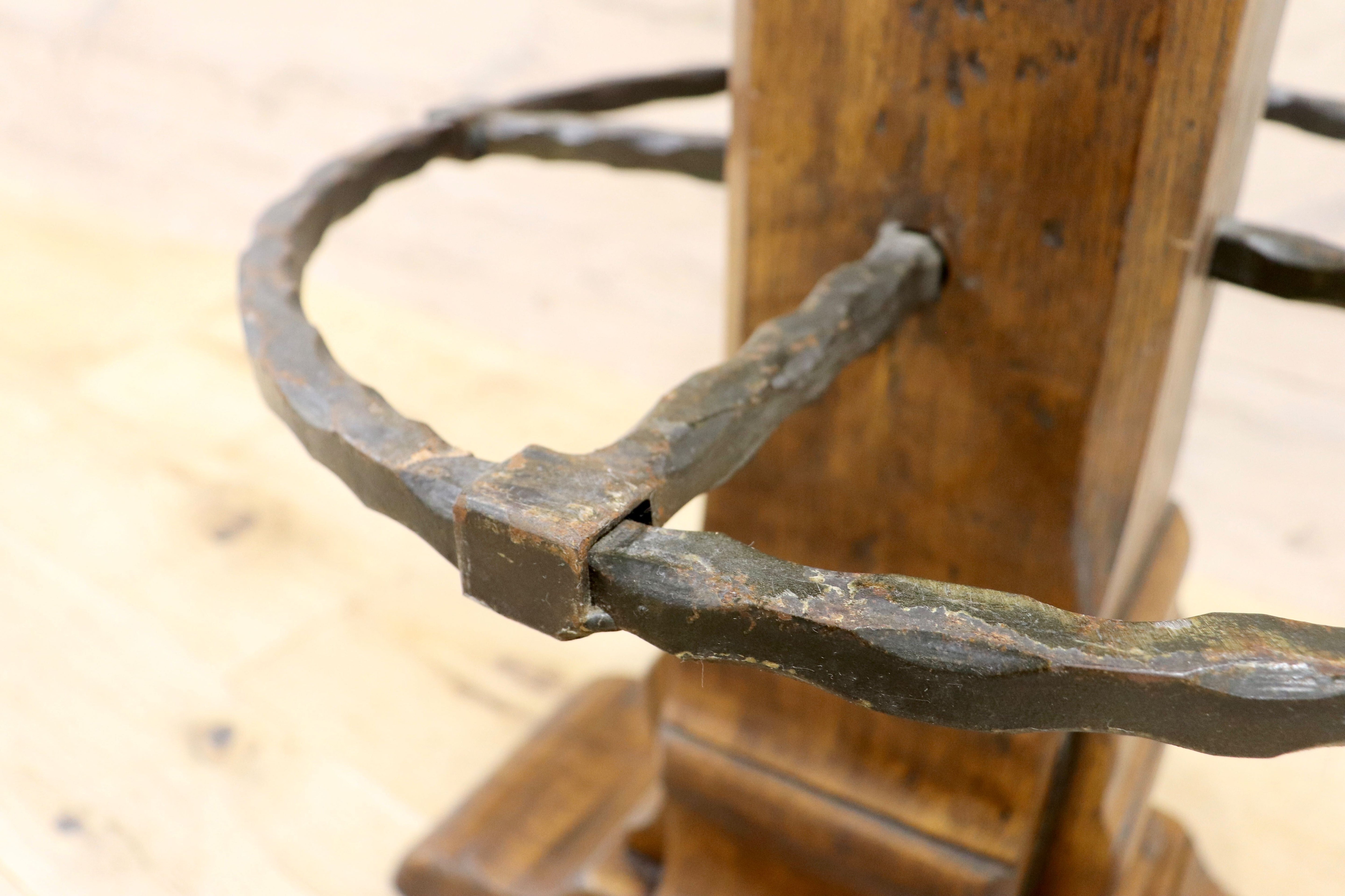 GMIK7B○スペイン製 カスティリアンスタイル バースツール ハイチェア カウンター 回転式 椅子 オーク 本革 アンティーク ヴィンテージ