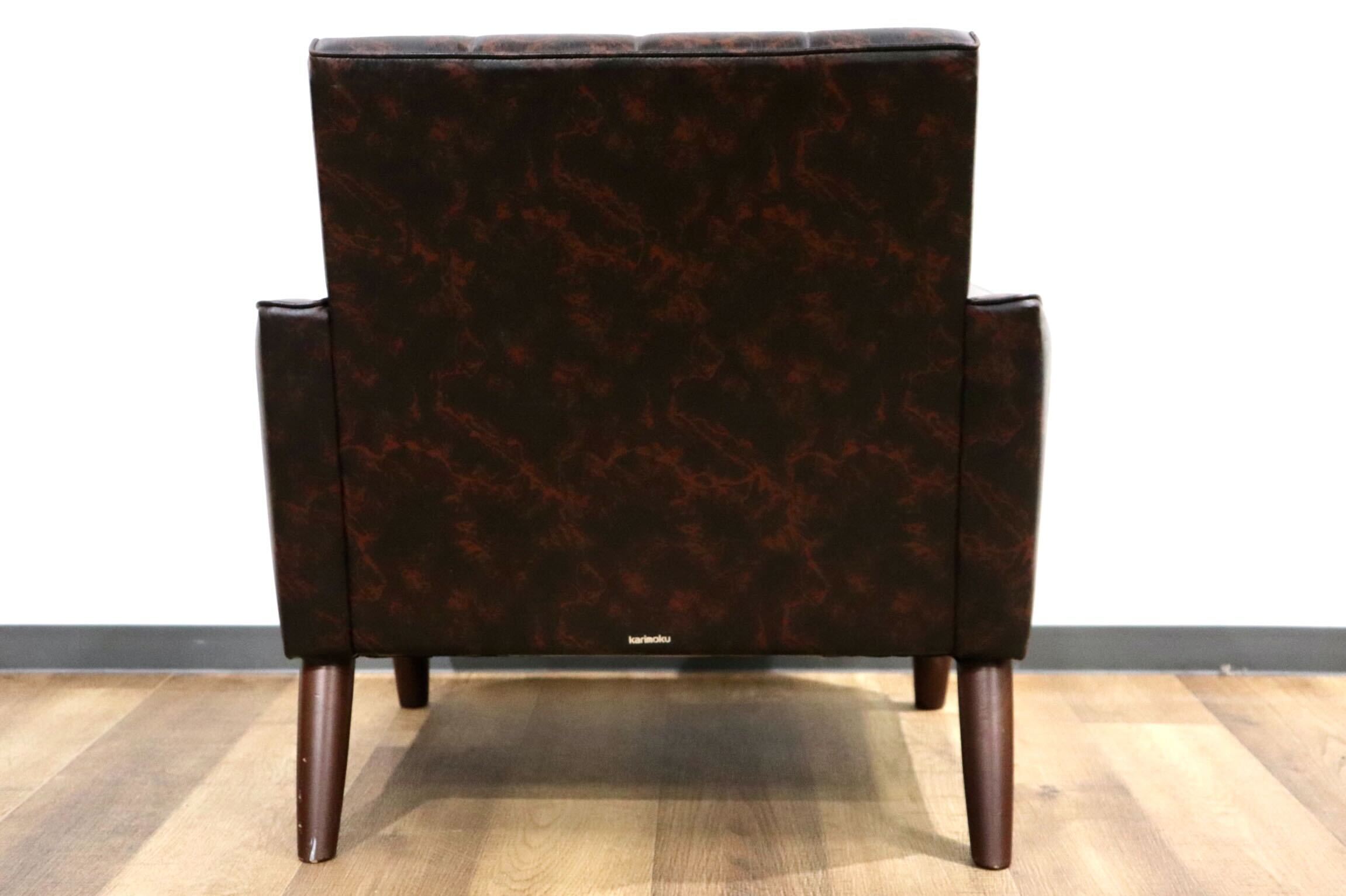 GMHN251B○karimoku / カリモク 1人掛けソファ シングルソファ ロビーチェア 椅子 合皮 ブラウン マーブル 応接 レトロ ヴィンテージ