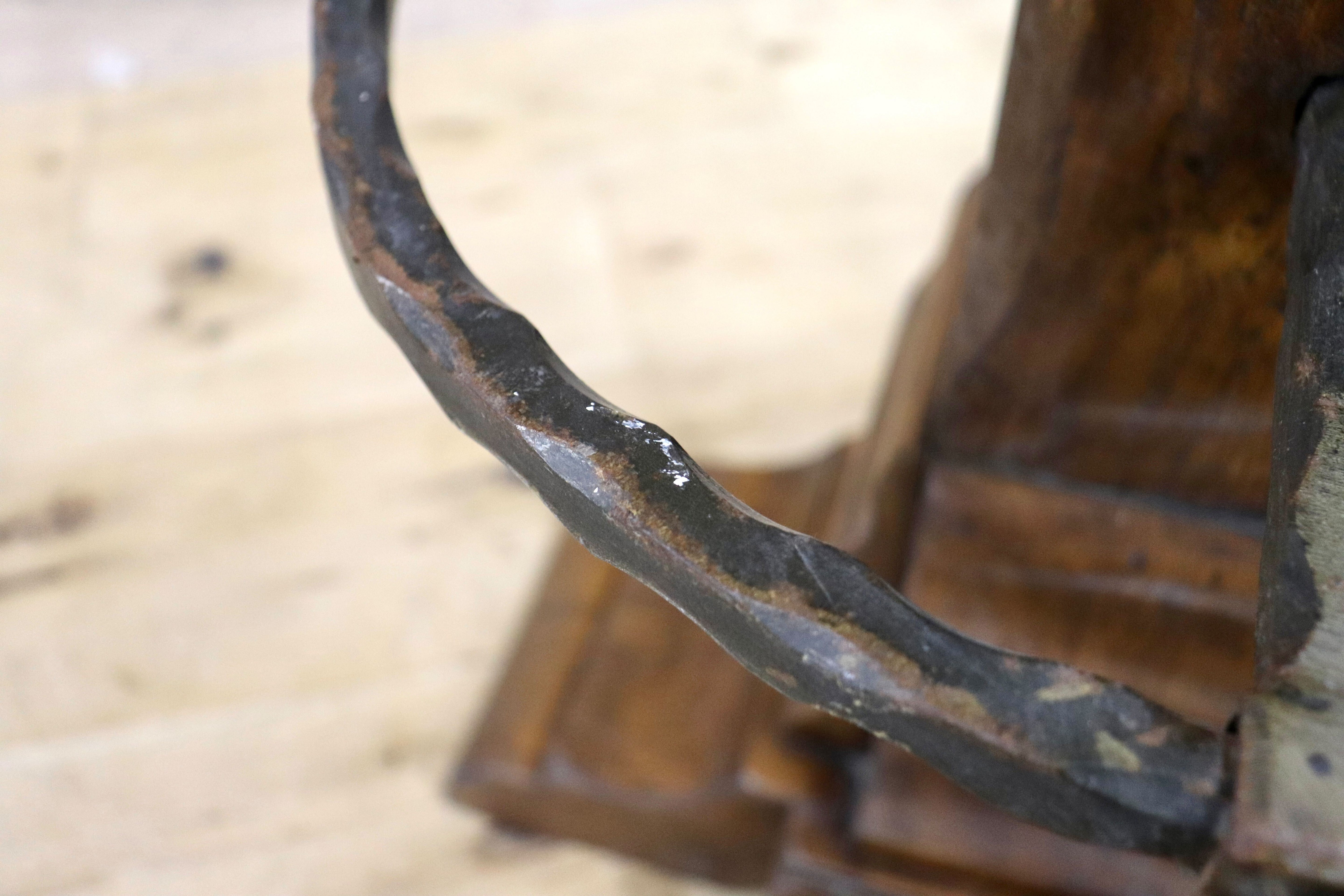 GMIK7B○スペイン製 カスティリアンスタイル バースツール ハイチェア カウンター 回転式 椅子 オーク 本革 アンティーク ヴィンテージ