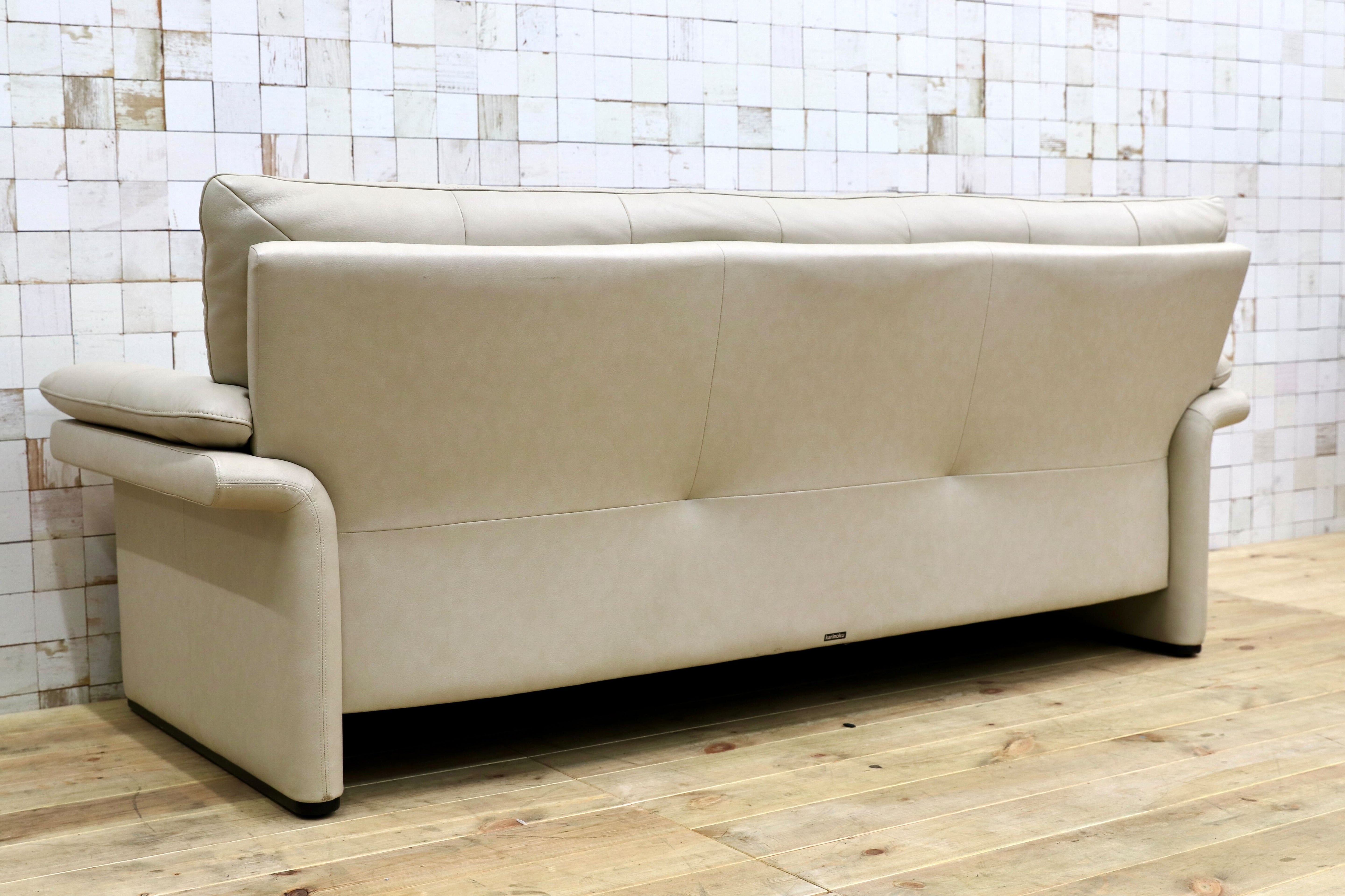 GMHS540○karimoku / カリモク ZU34シリーズ 3人掛けソファ トリプルソファ オフホワイト 本革 国産家具 長椅子 約28万