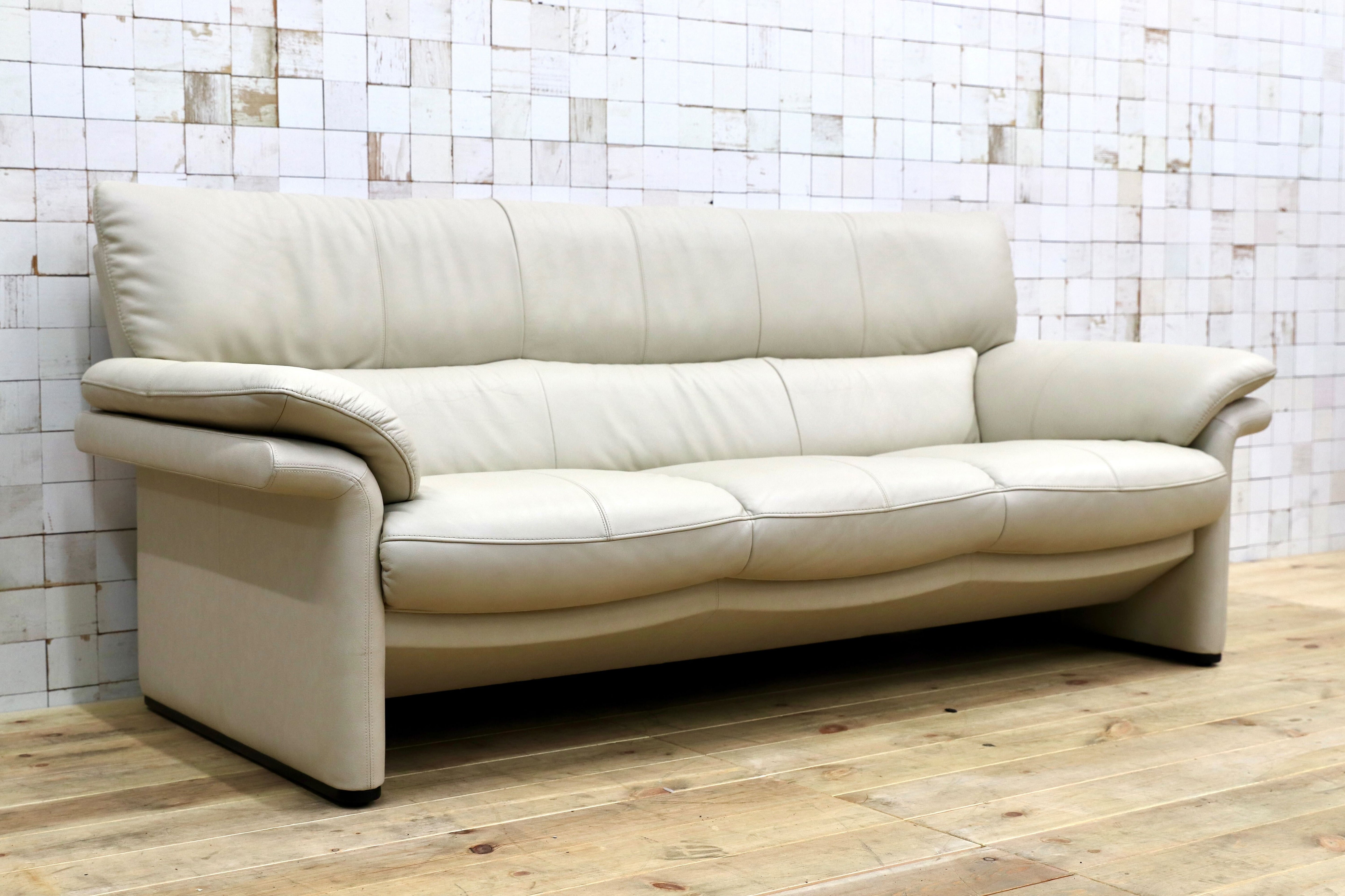 GMHS540○karimoku / カリモク ZU34シリーズ 3人掛けソファ トリプルソファ オフホワイト 本革 国産家具 長椅子 約28万
