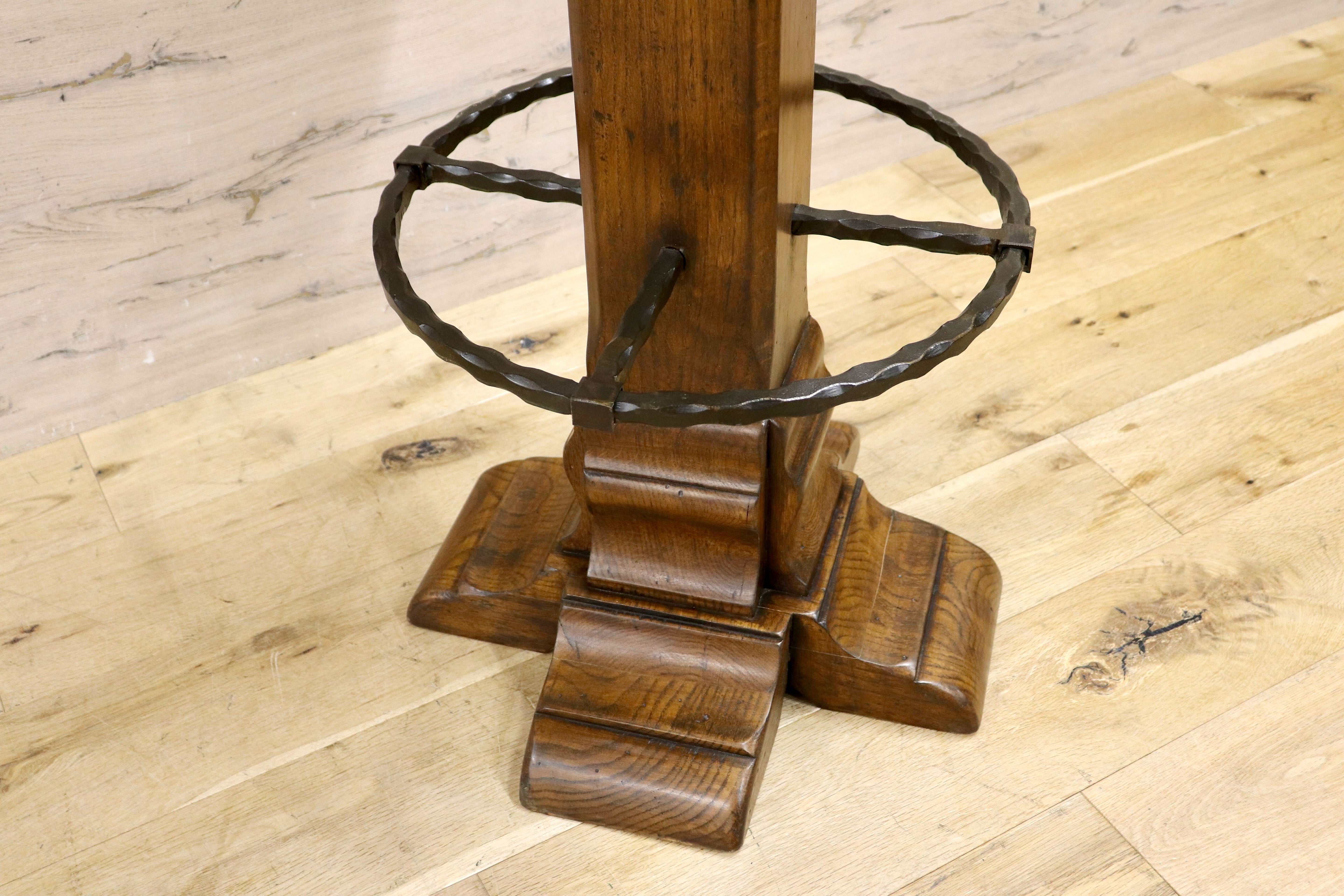 GMIK7D○スペイン製 カスティリアンスタイル バースツール ハイチェア カウンター 回転式 椅子 オーク 本革 アンティーク ヴィンテージ