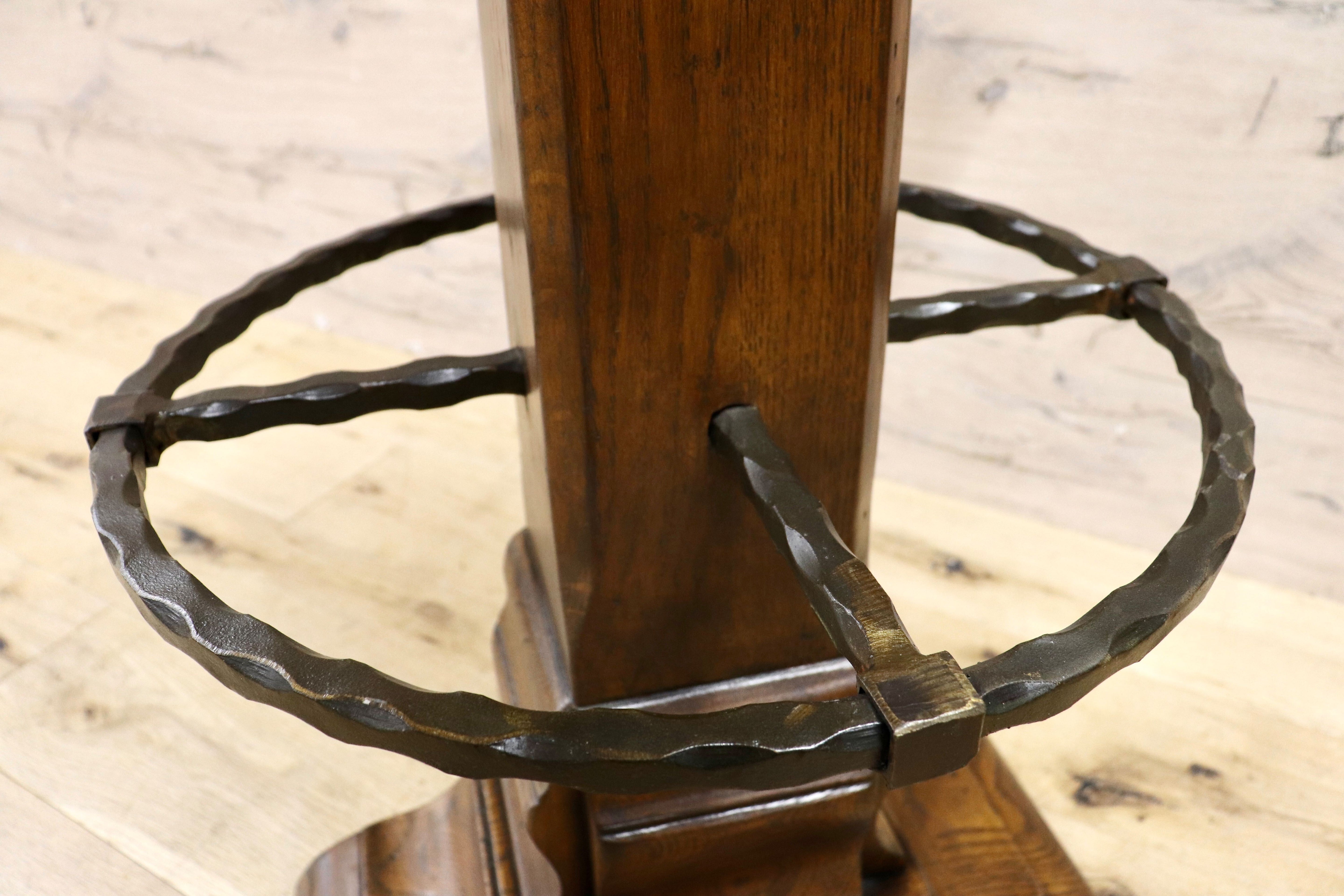 GMIK7D○スペイン製 カスティリアンスタイル バースツール ハイチェア カウンター 回転式 椅子 オーク 本革 アンティーク ヴィンテージ