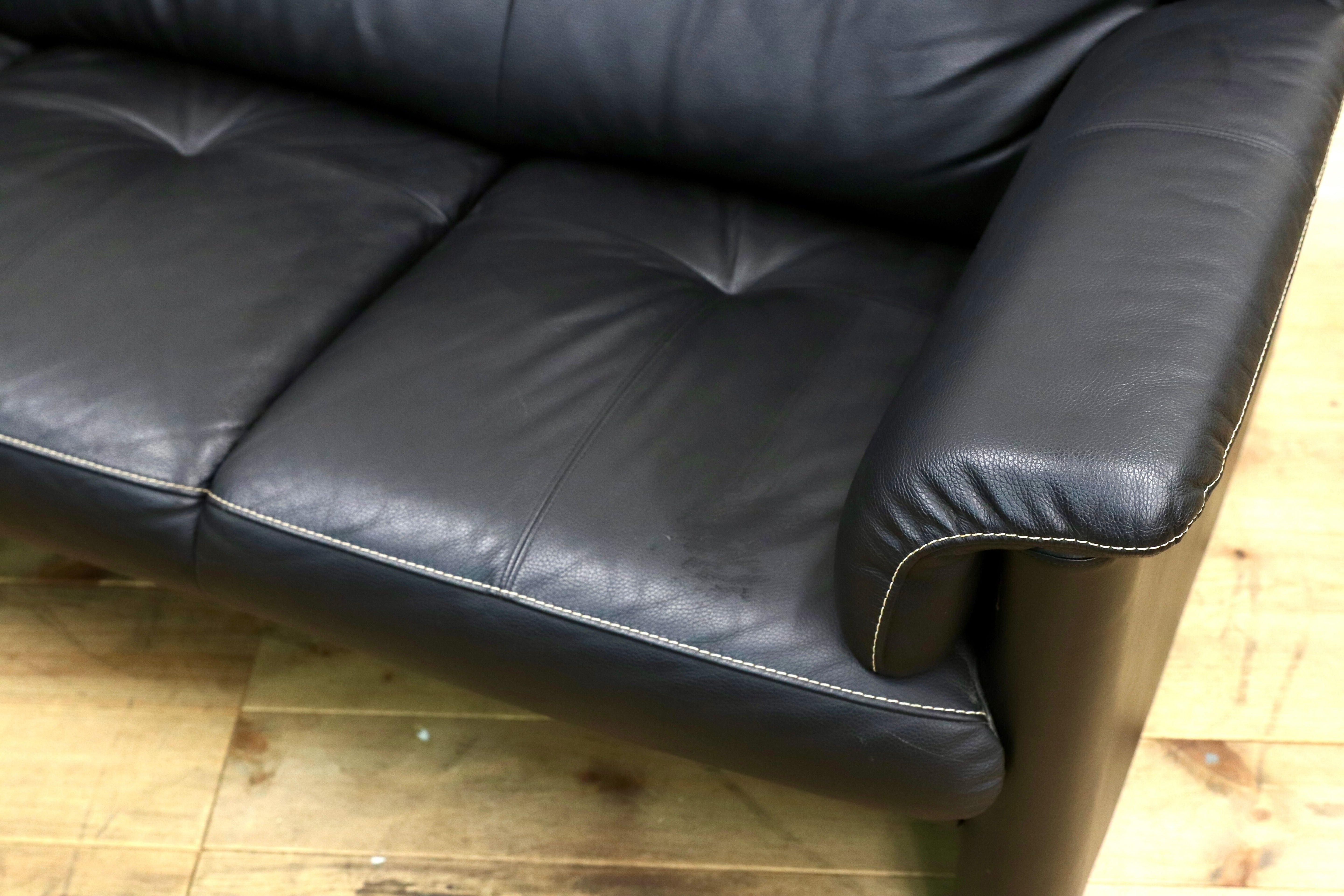 GMIK972○Chitano / チターノ karimoku カリモク Z181モデル 3人掛けソファ トリプルソファ 本革 ブラック 約23万