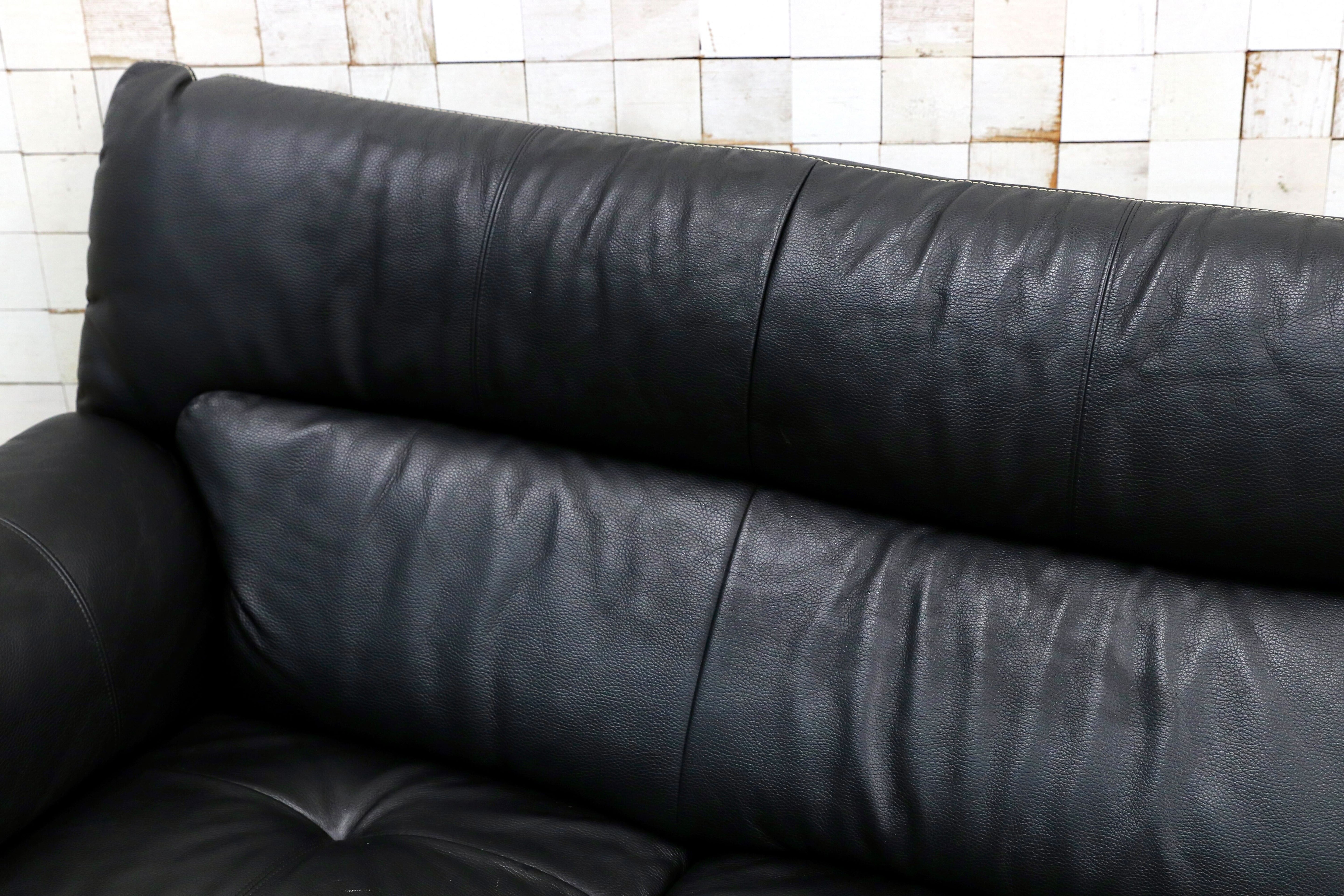 GMIK972○Chitano / チターノ karimoku カリモク Z181モデル 3人掛けソファ トリプルソファ 本革 ブラック 約23万