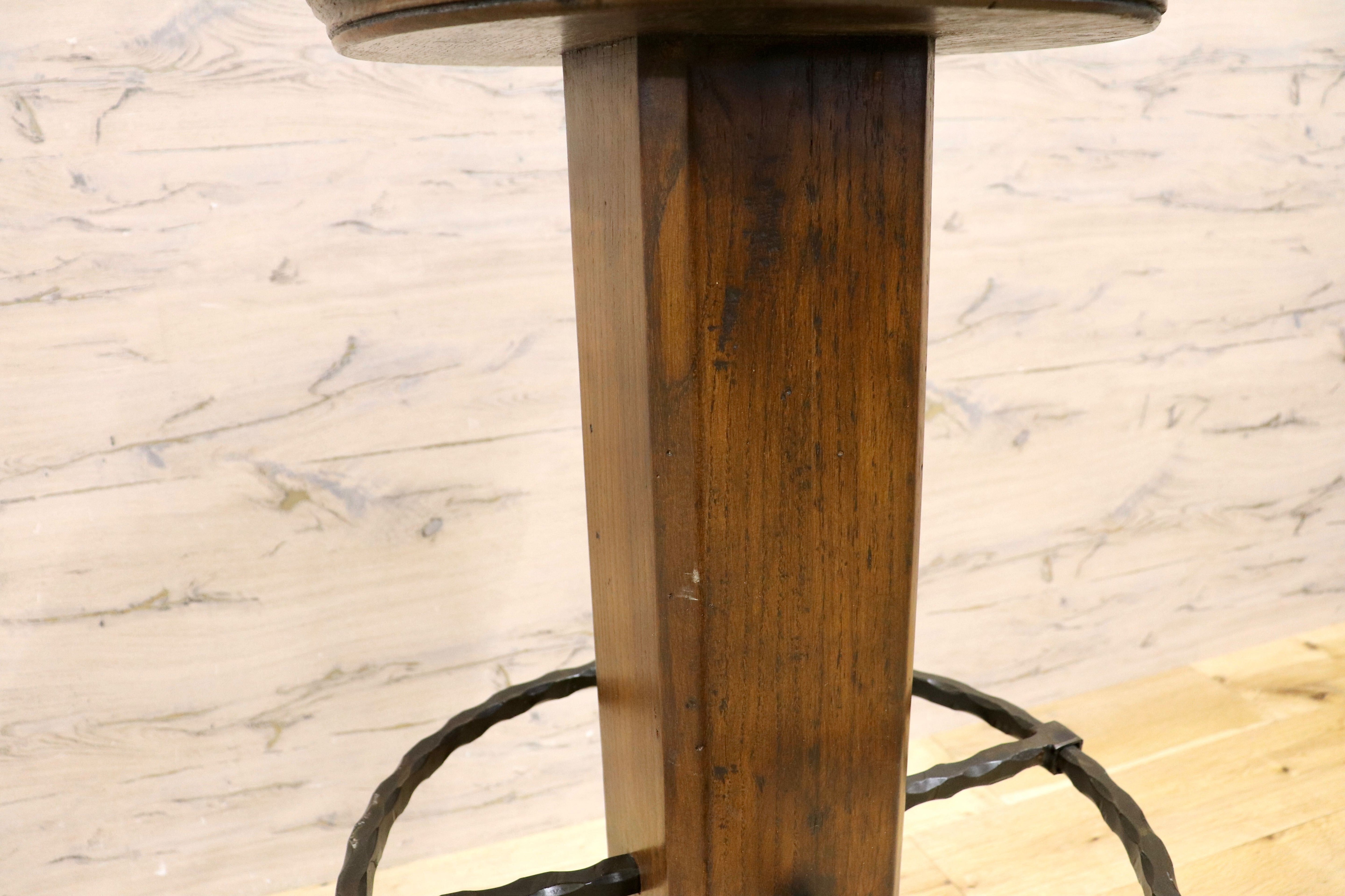 GMIK7D○スペイン製 カスティリアンスタイル バースツール ハイチェア カウンター 回転式 椅子 オーク 本革 アンティーク ヴィンテージ