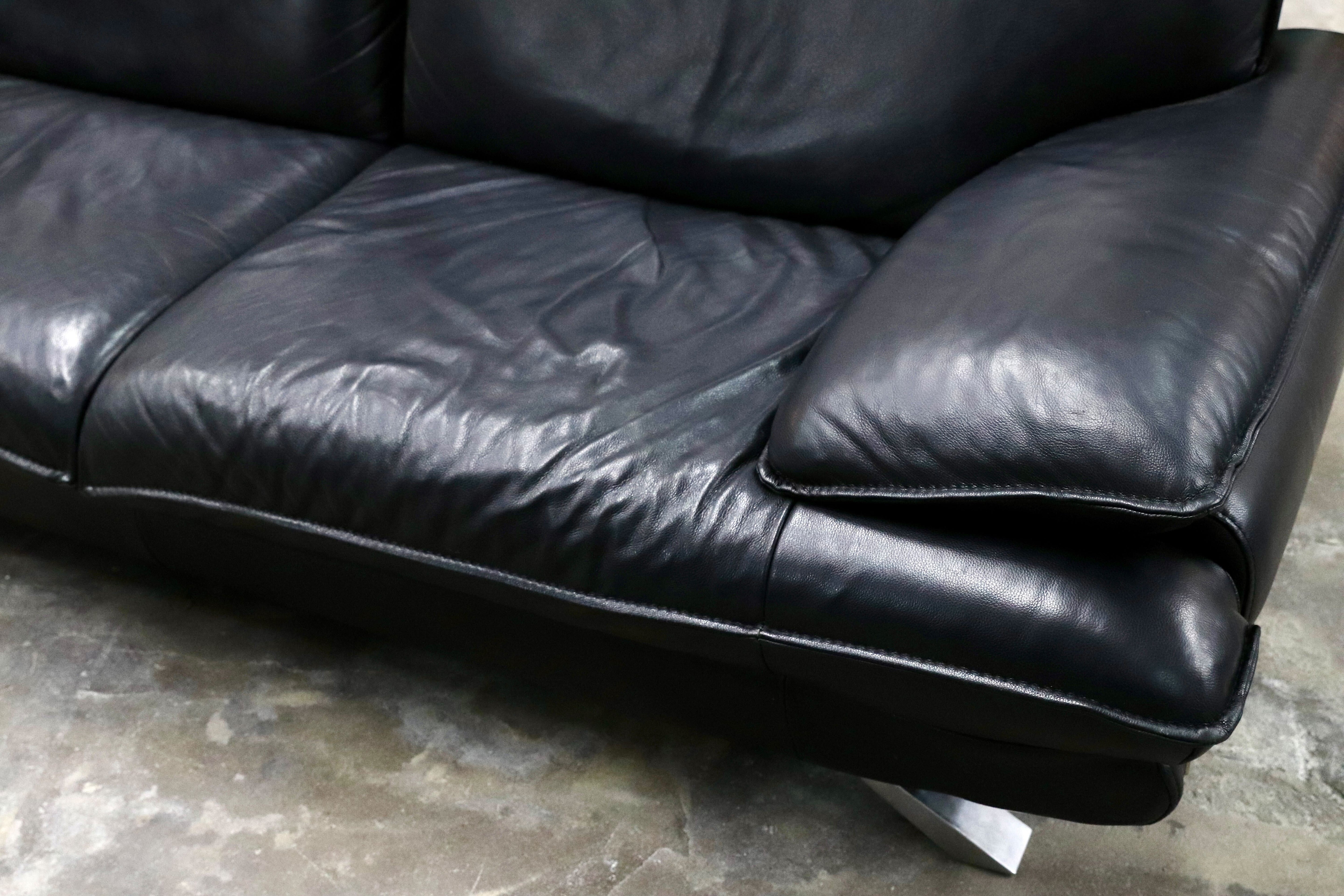 GMIS257○NICOLETTI / ニコレッティ Success サクセス 3人掛けソファ トリプルソファ イタリア製 本革 ブラック 定価約55万