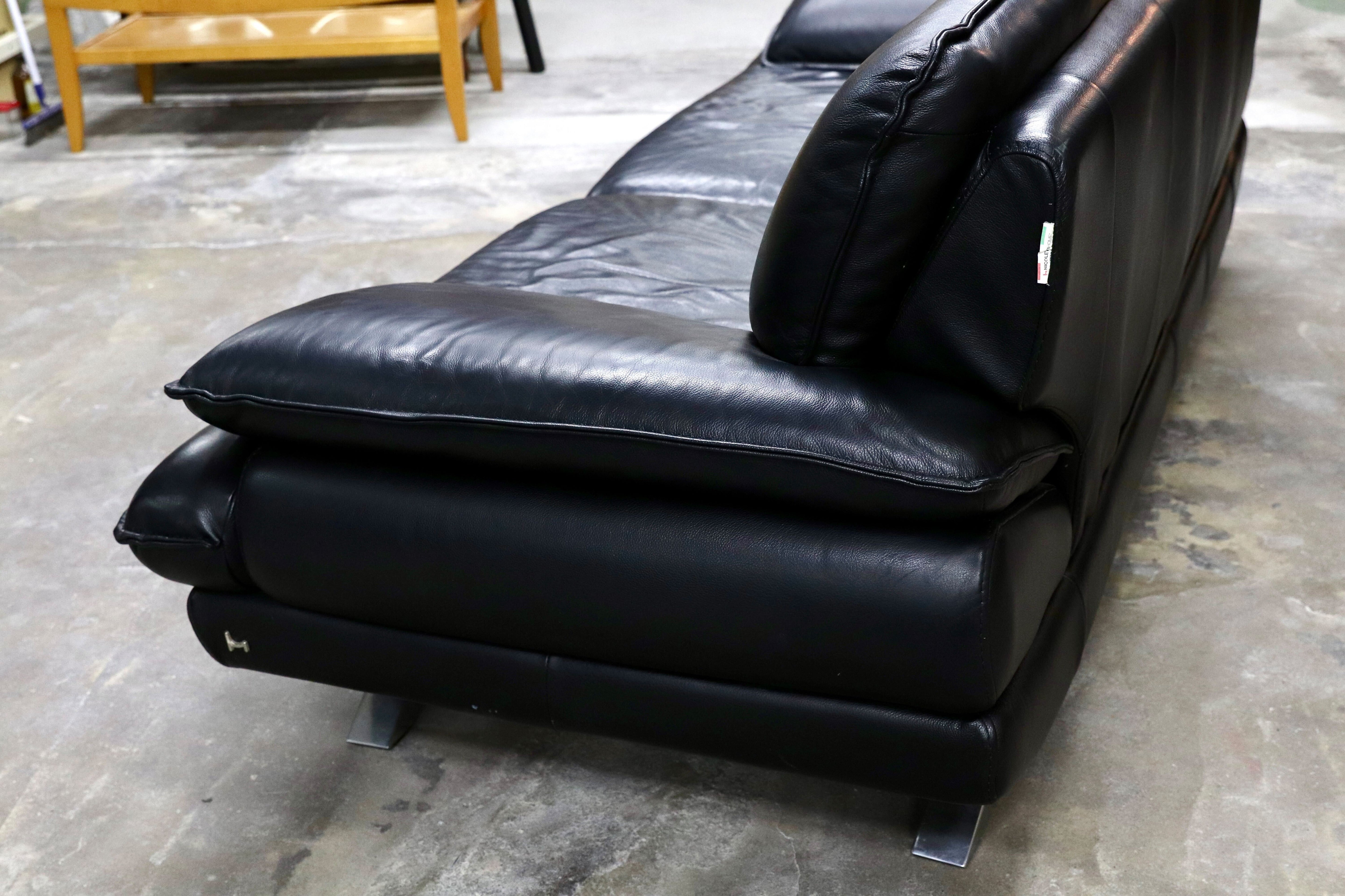 GMIS257○NICOLETTI / ニコレッティ Success サクセス 3人掛けソファ トリプルソファ イタリア製 本革 ブラック 定価約55万