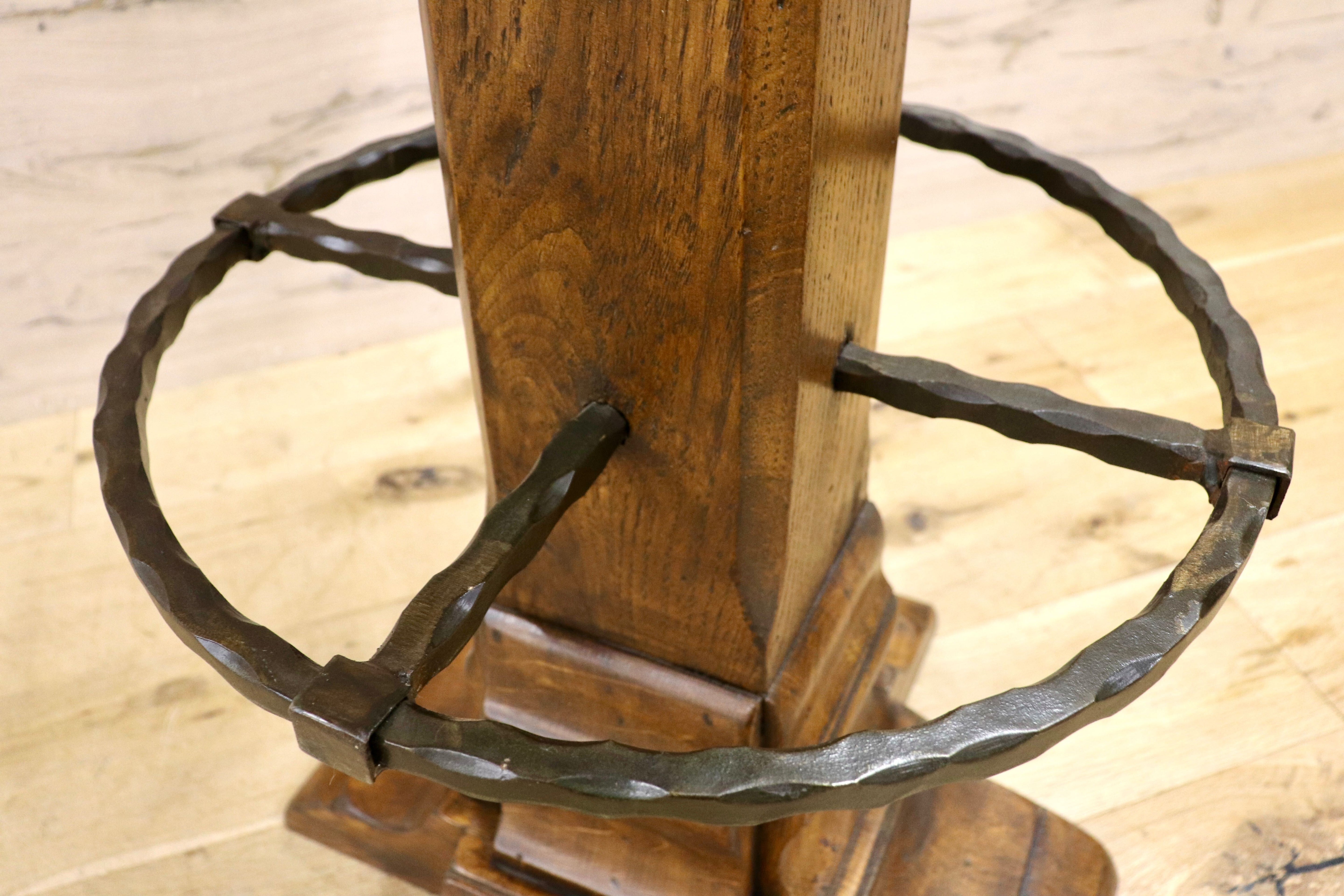 GMIK7E○スペイン製 カスティリアンスタイル バースツール ハイチェア カウンター 回転式 椅子 オーク 本革 アンティーク ヴィンテージ