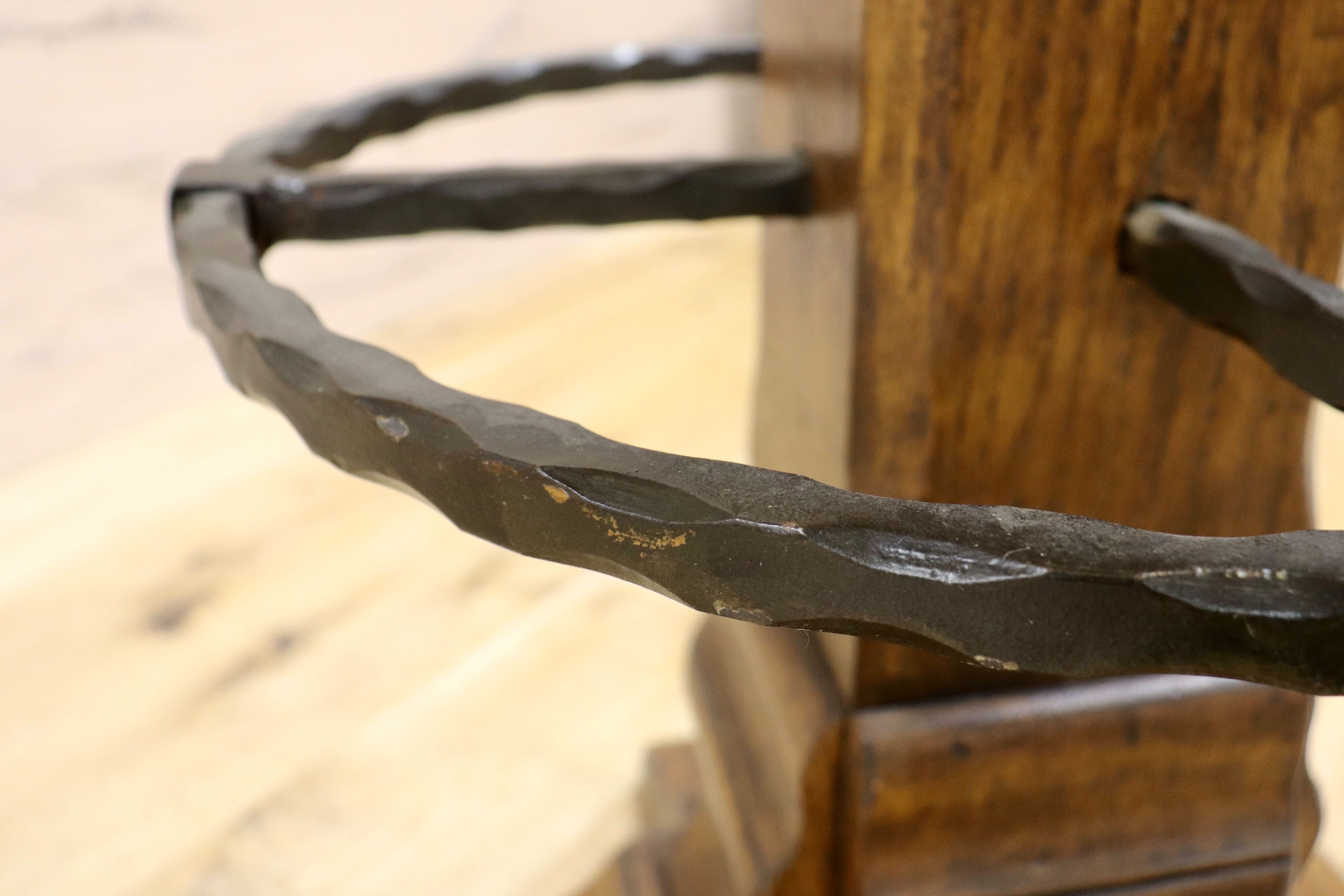 GMIK7E○スペイン製 カスティリアンスタイル バースツール ハイチェア カウンター 回転式 椅子 オーク 本革 アンティーク ヴィンテージ