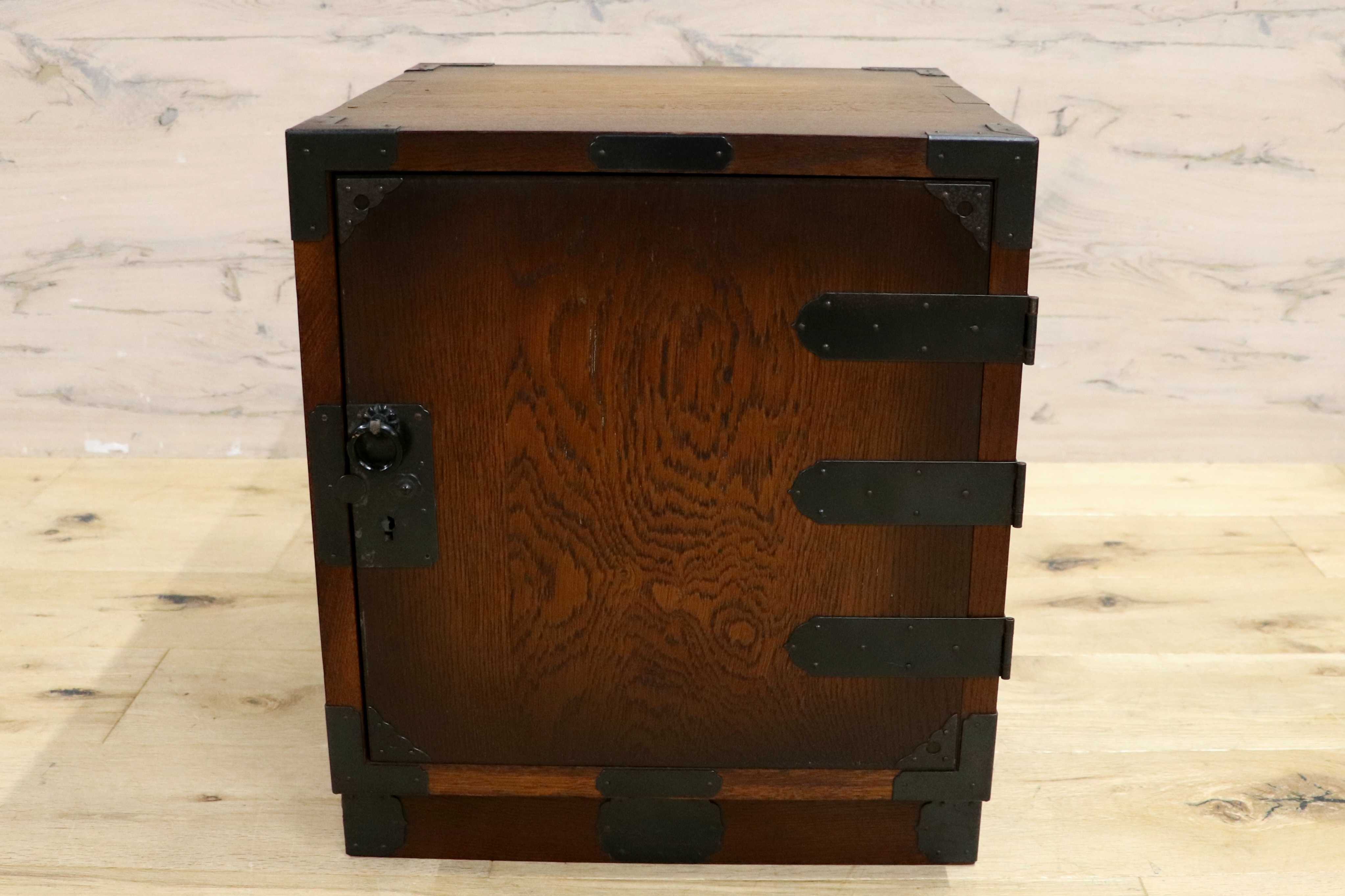 GMIH85A○飛騨産業 / HIDA キツツキ 小箪笥 小引き出し 金庫型 収納箱 ナラ材 無垢 4杯 アンティーク