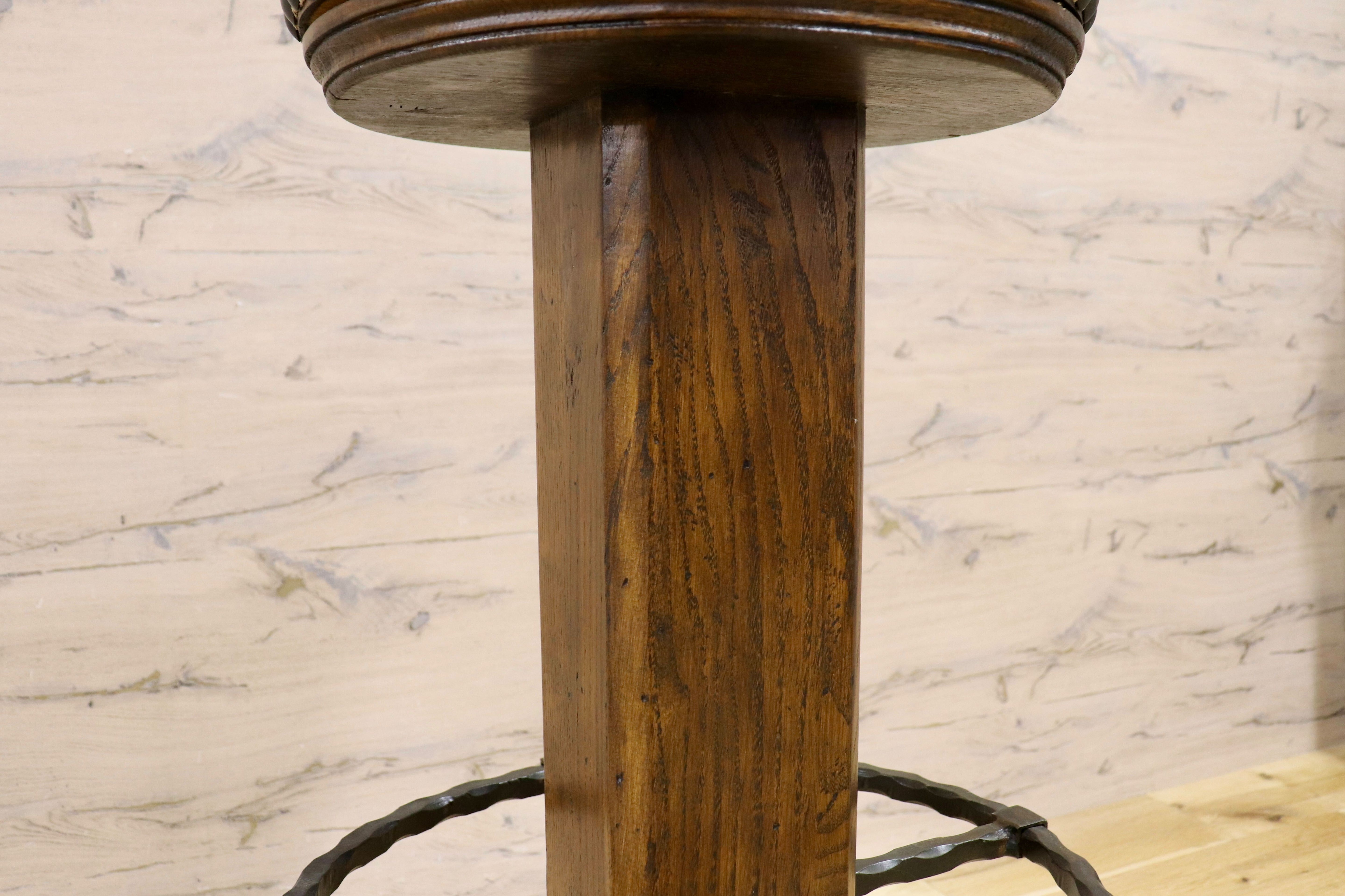 GMIK7E○スペイン製 カスティリアンスタイル バースツール ハイチェア カウンター 回転式 椅子 オーク 本革 アンティーク ヴィンテージ