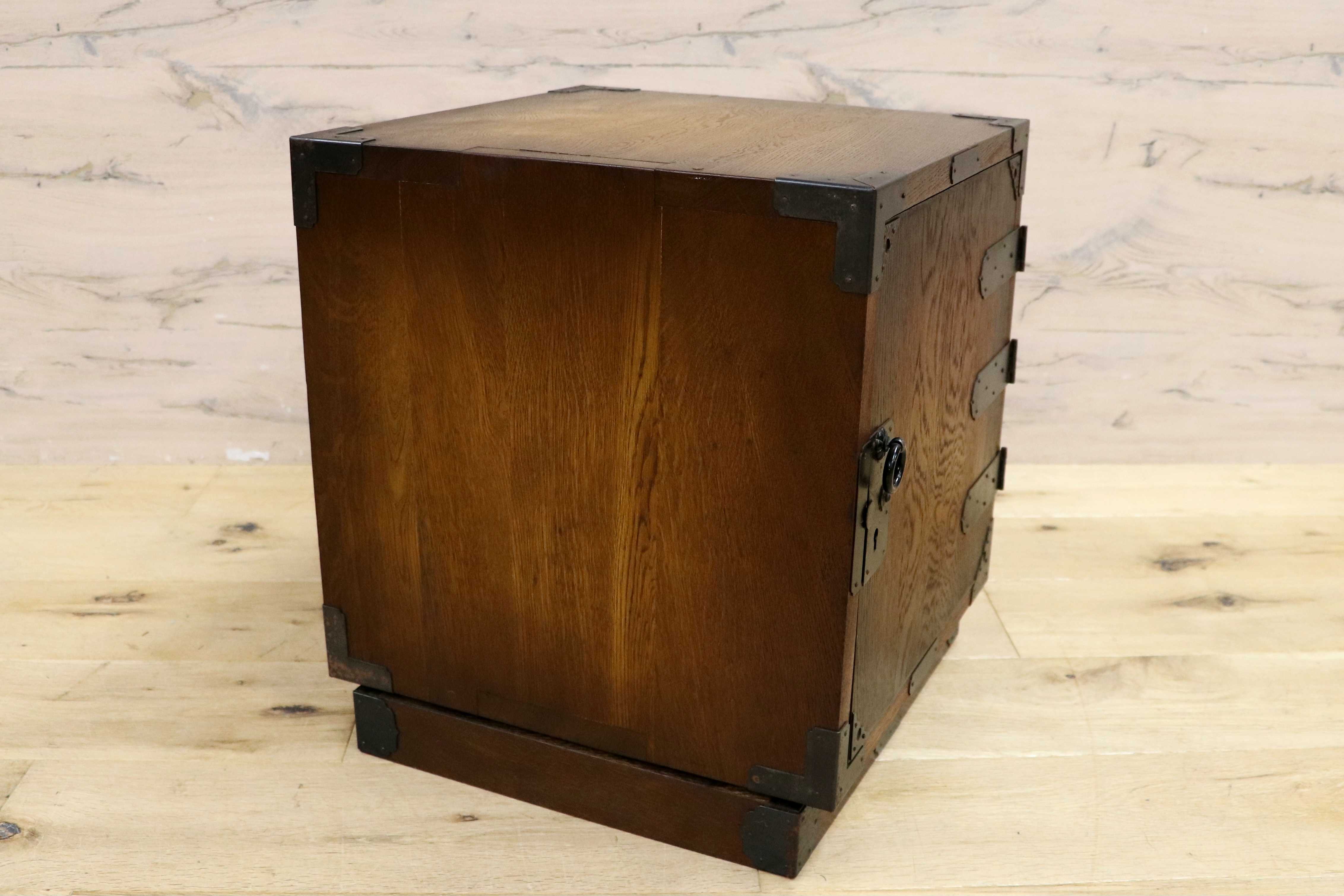 GMIH85A○飛騨産業 / HIDA キツツキ 小箪笥 小引き出し 金庫型 収納箱 ナラ材 無垢 4杯 アンティーク