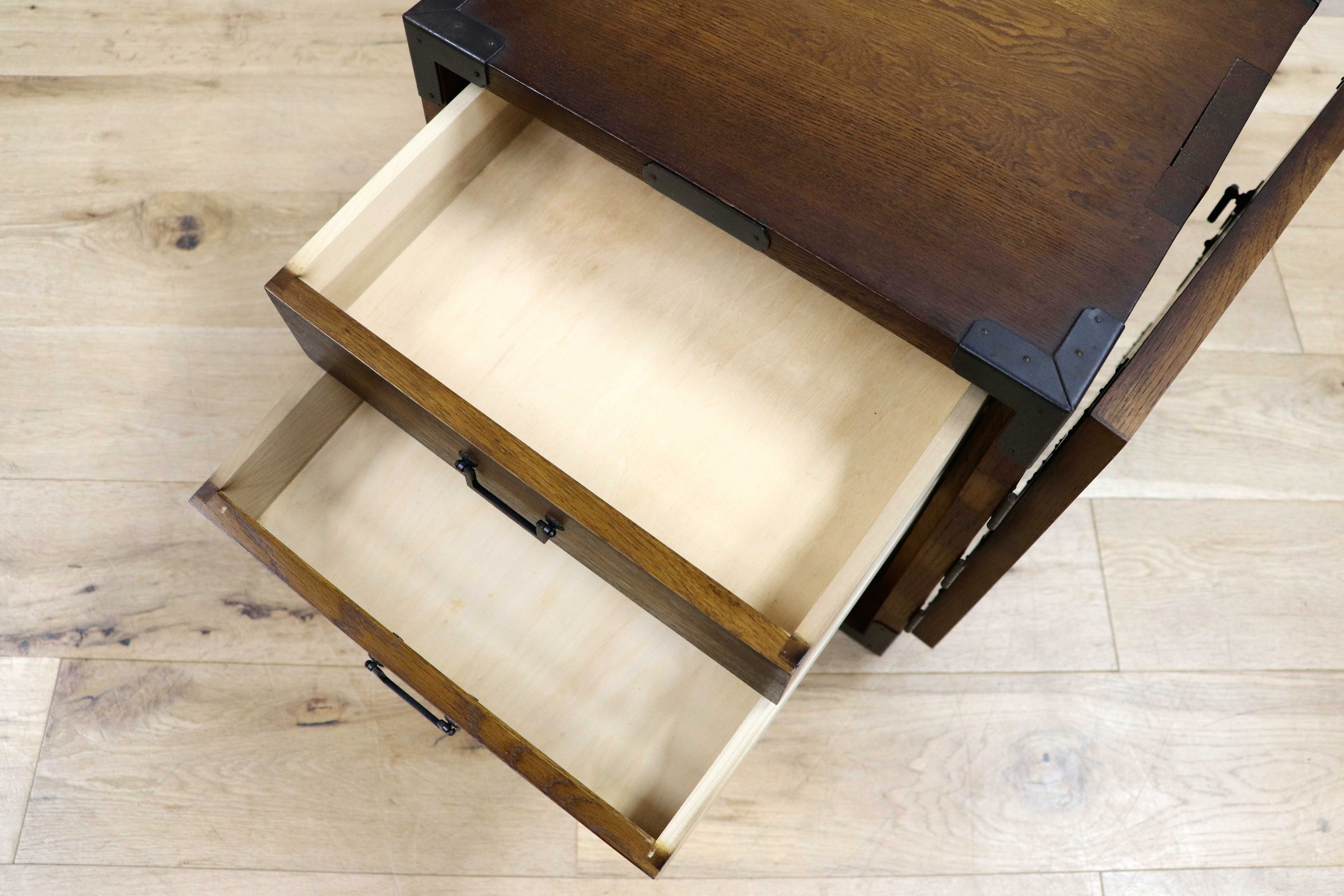 GMIH85A○飛騨産業 / HIDA キツツキ 小箪笥 小引き出し 金庫型 収納箱 ナラ材 無垢 4杯 アンティーク