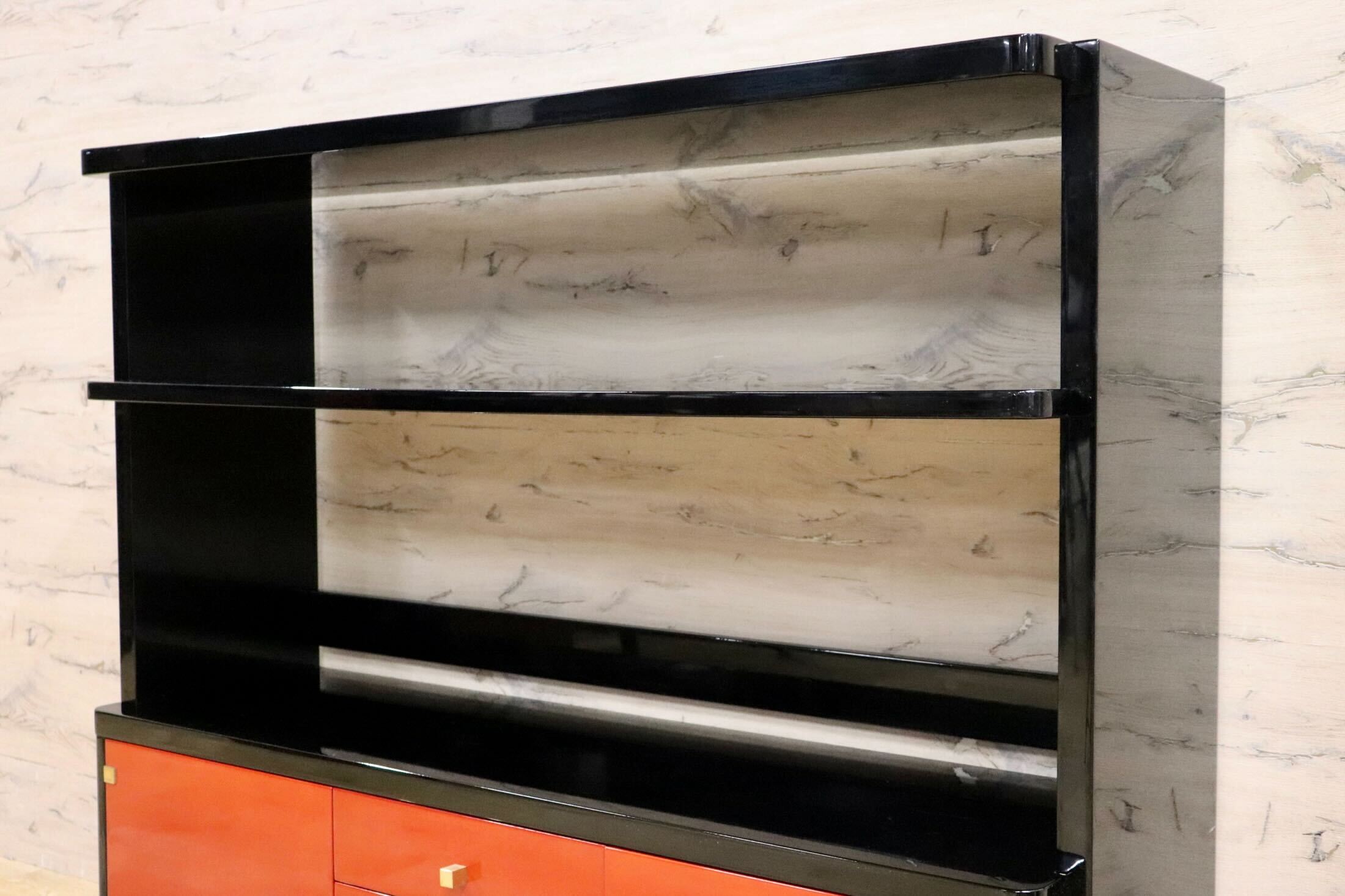 GMHS187○輪島塗り 飾り棚 サンゴ 茶箪笥 茶棚 収納棚 朱色 伝統工芸 和家具 煎茶道具 和モダン 和室 座敷 アンティーク 検)モリシゲ