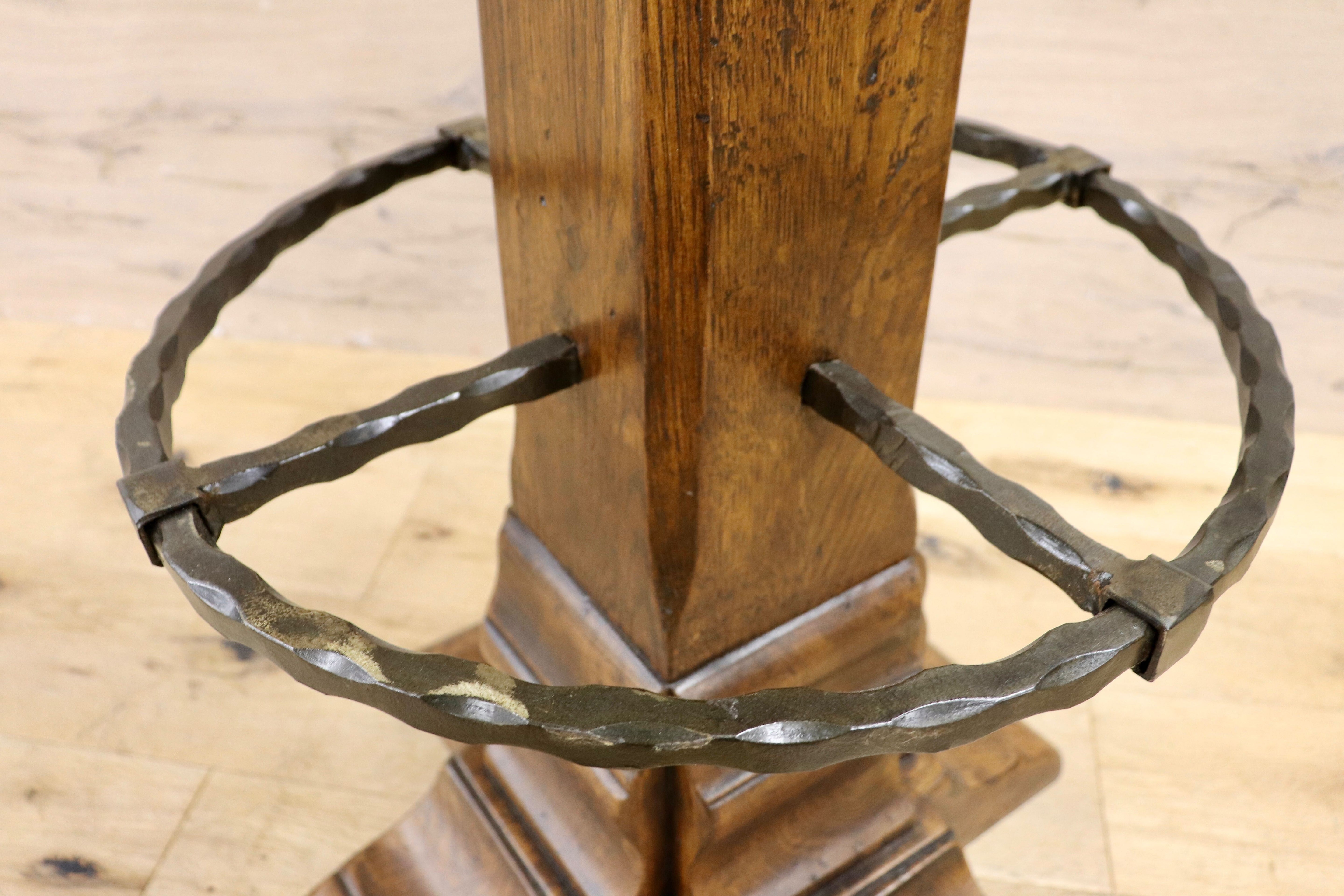 GMIK7G○スペイン製 カスティリアンスタイル バースツール ハイチェア カウンター 回転式 椅子 オーク 本革 アンティーク ヴィンテージ