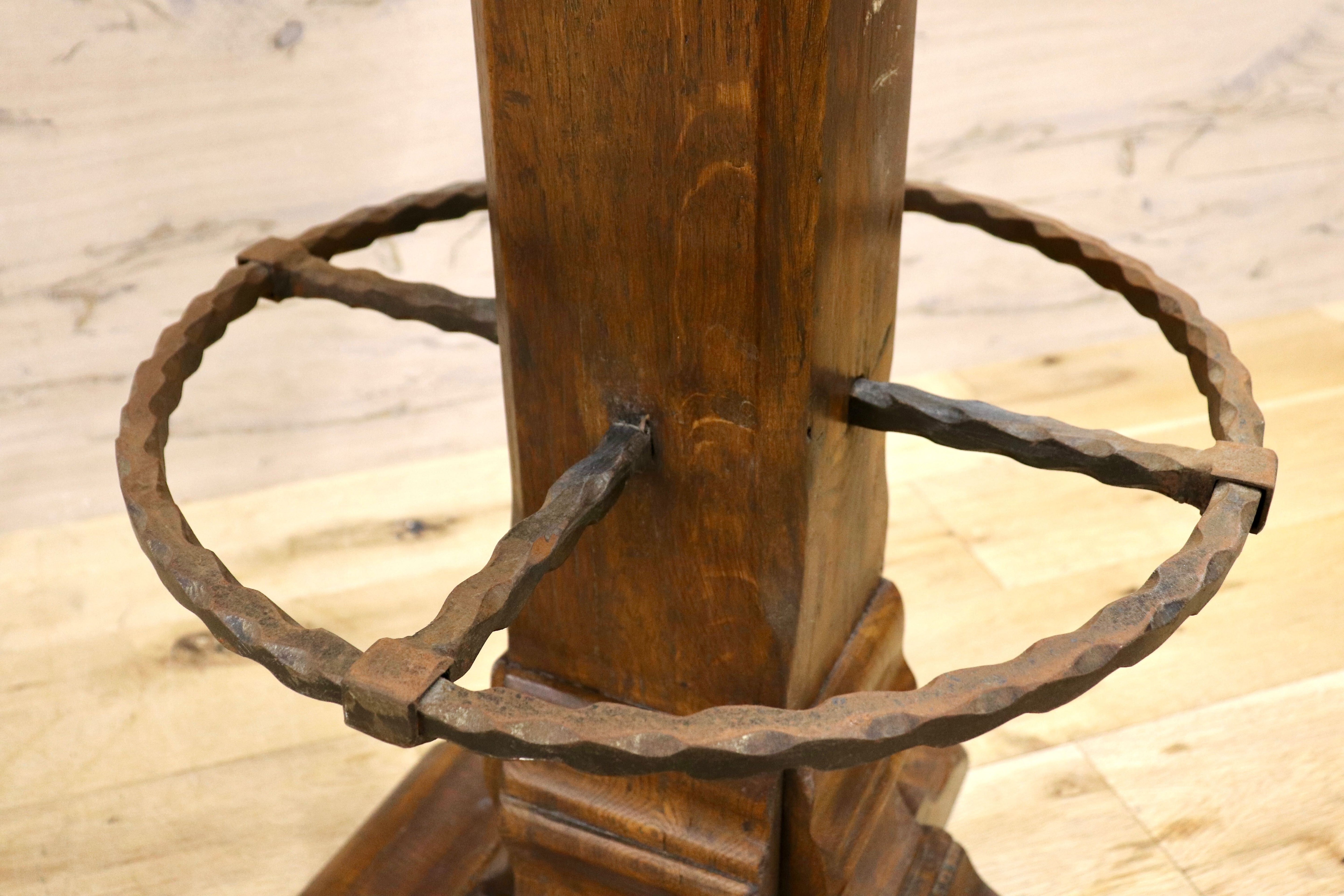 GMIK7H○スペイン製 カスティリアンスタイル バースツール ハイチェア カウンター 回転式 椅子 オーク 本革 アンティーク ヴィンテージ