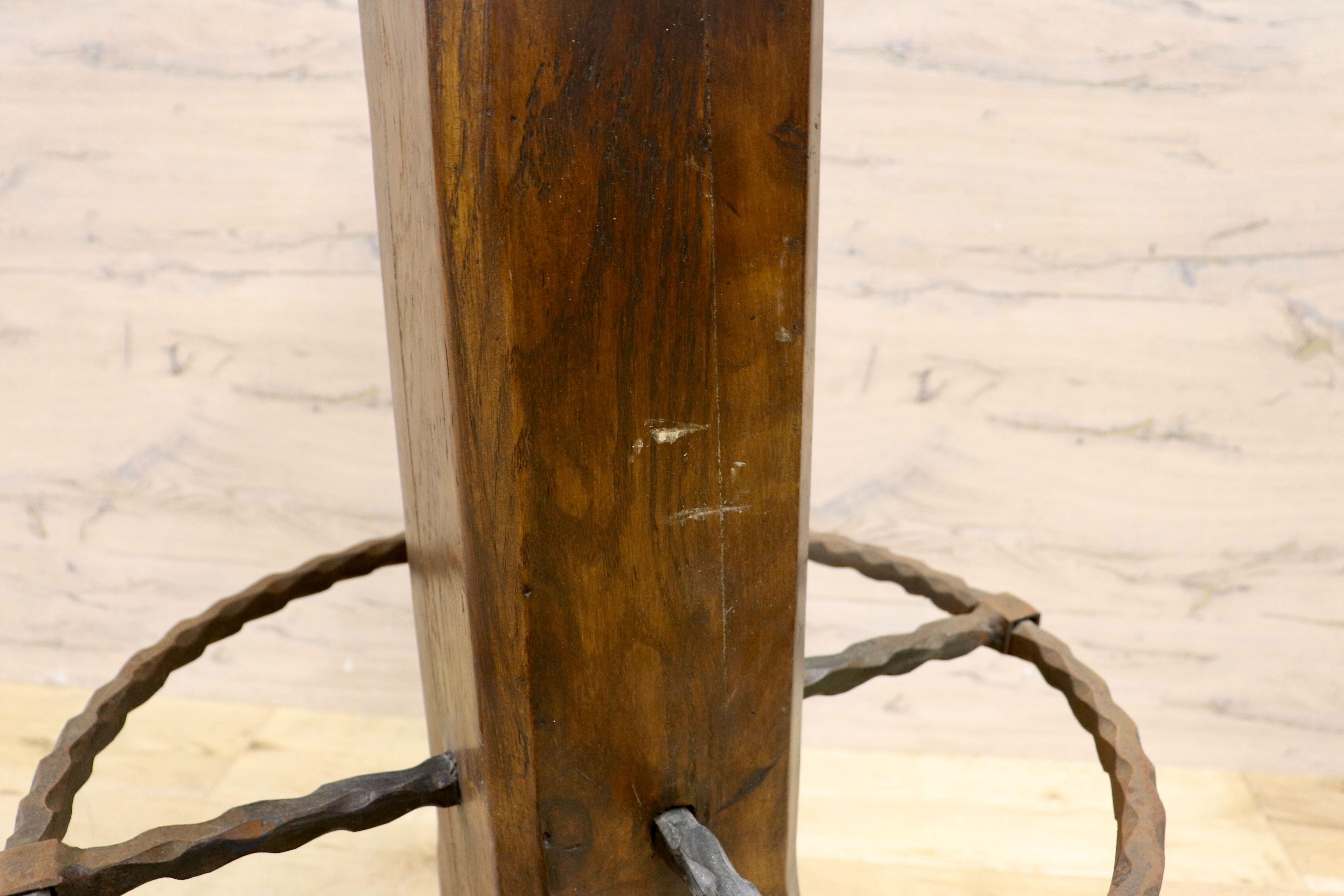 GMIK7H○スペイン製 カスティリアンスタイル バースツール ハイチェア カウンター 回転式 椅子 オーク 本革 アンティーク ヴィンテージ