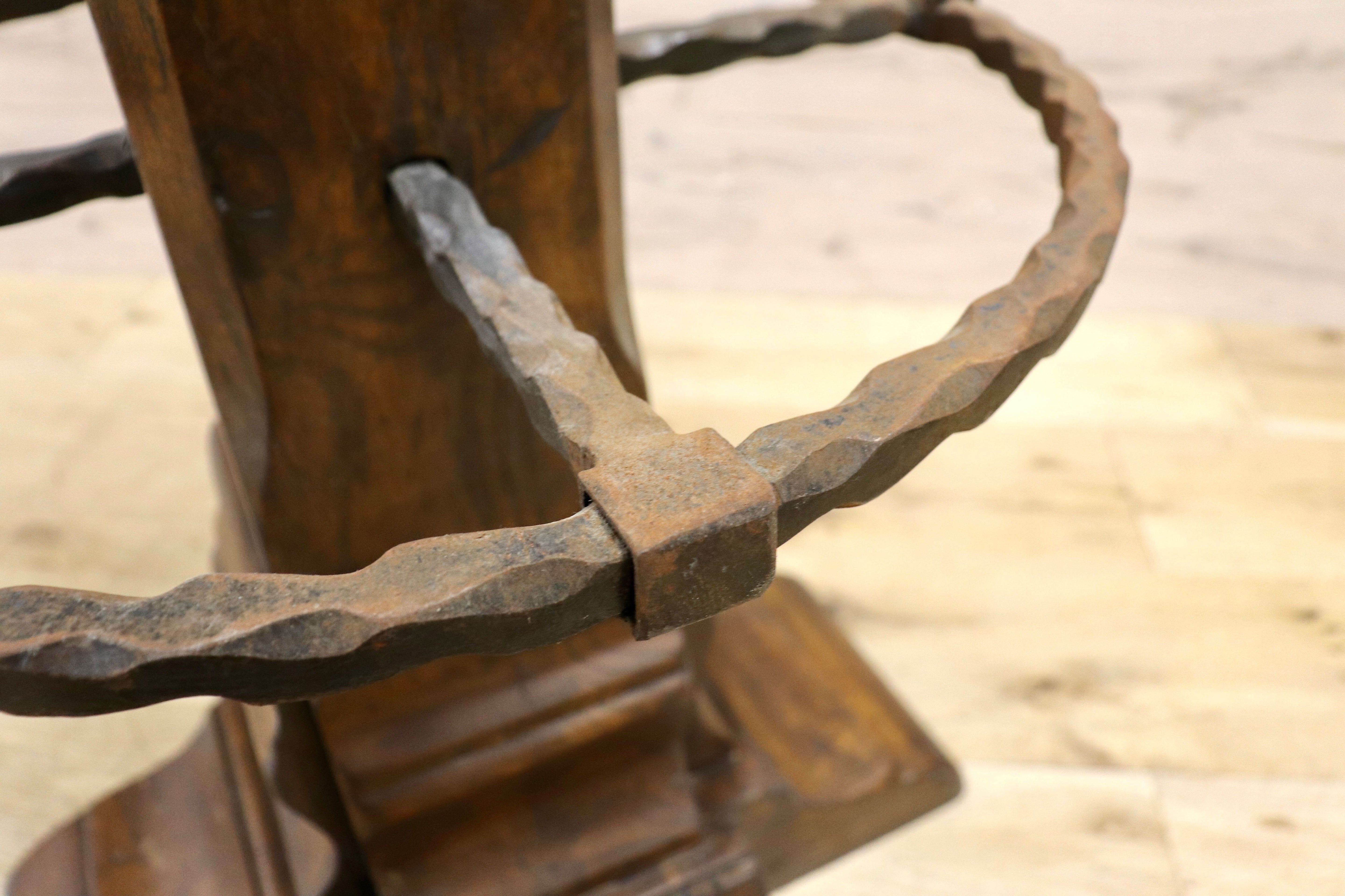 GMIK7H○スペイン製 カスティリアンスタイル バースツール ハイチェア カウンター 回転式 椅子 オーク 本革 アンティーク ヴィンテージ