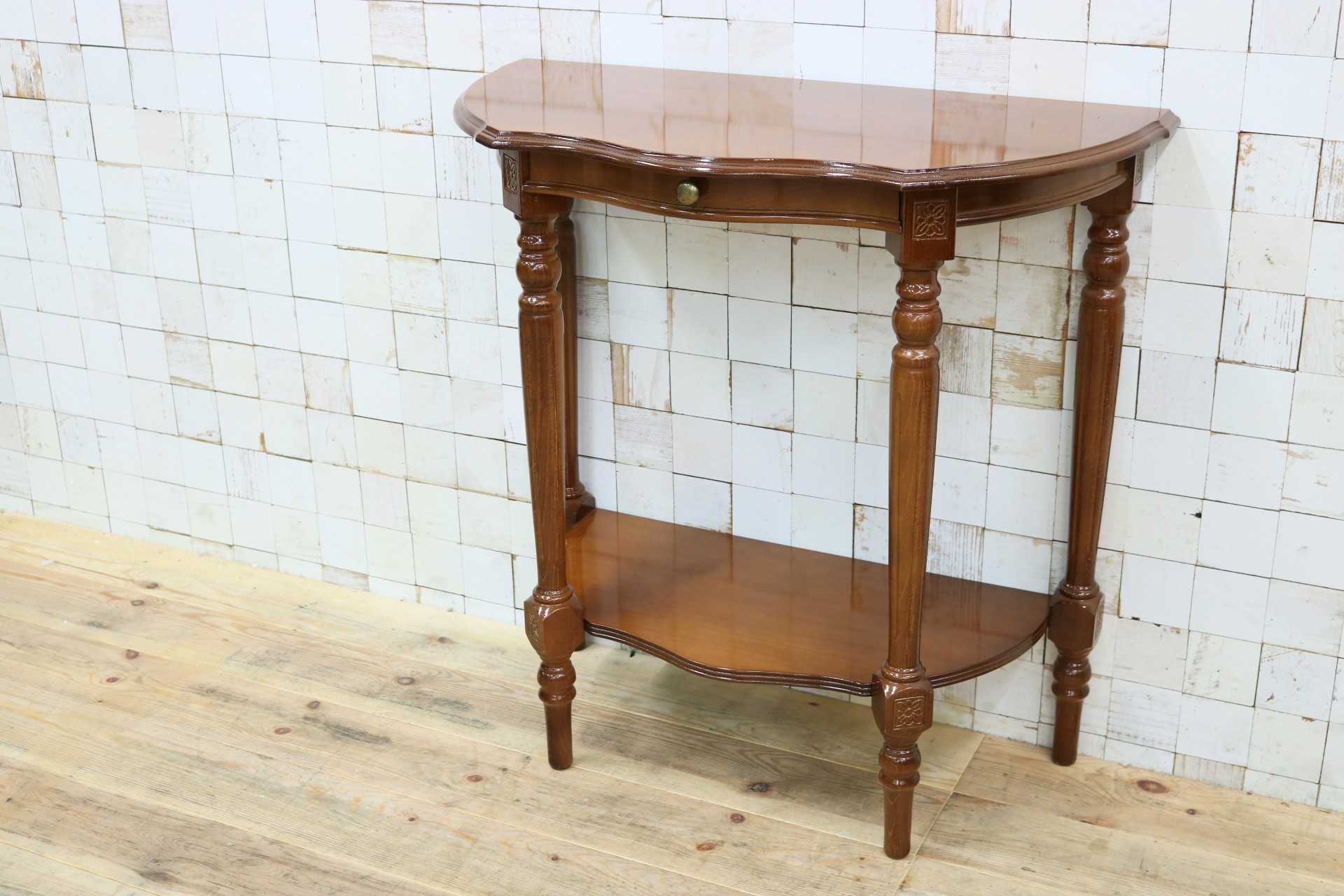 GMIH464○イタリア コンソールテーブル サイドテーブル 飾り台 花台 電話台 引出し 店舗什器 クラシック アンティーク調 ヨーロピアン