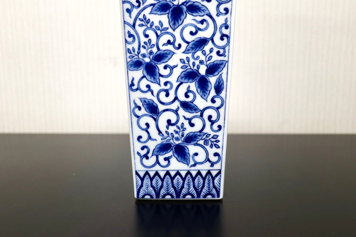 GMJK374R○有田焼 華山窯 阿久良作 角形花瓶 花器 花入 花生 置物 インテリア 華道具 共箱 伝統工芸 和モダン