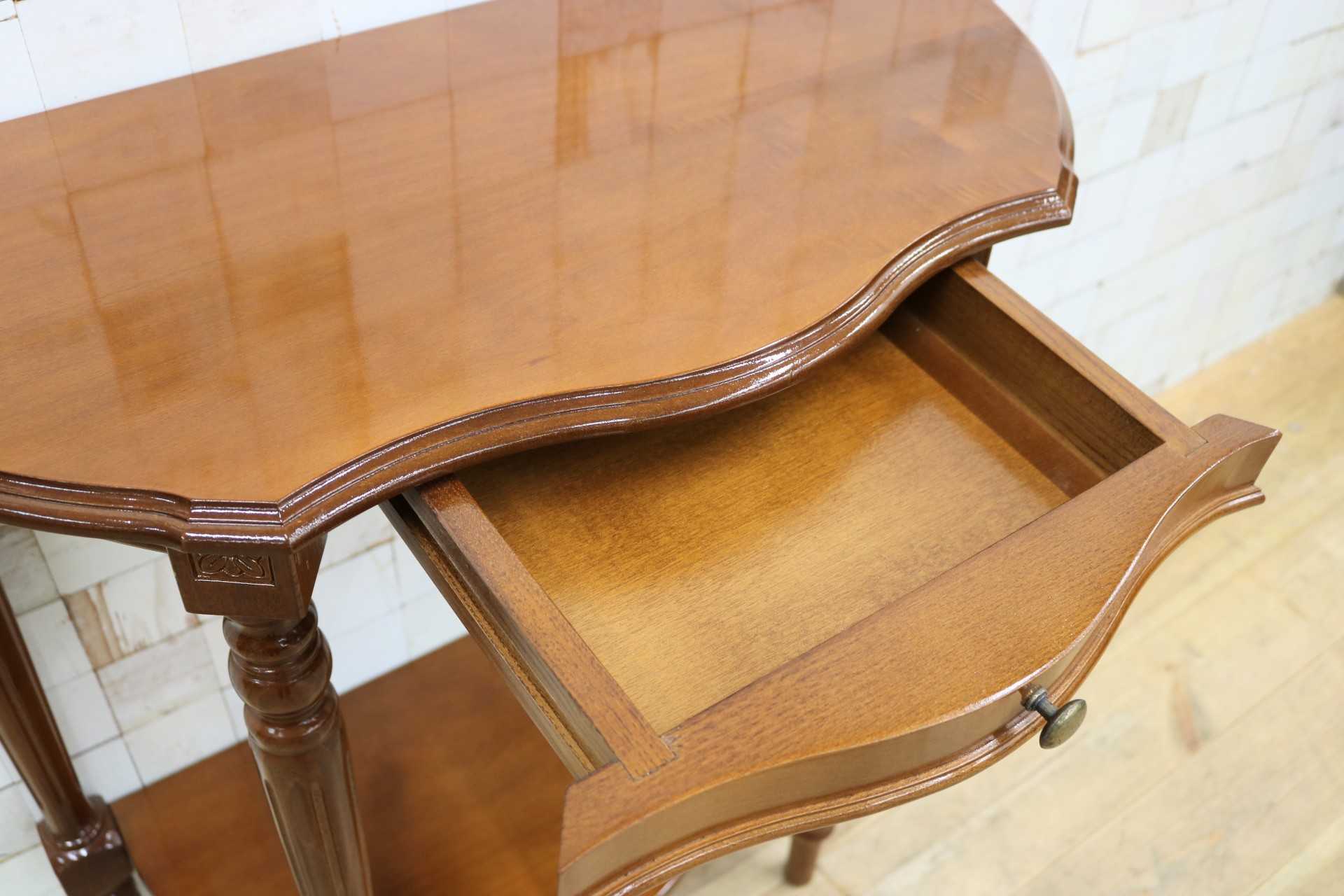 GMIH464○イタリア コンソールテーブル サイドテーブル 飾り台 花台 電話台 引出し 店舗什器 クラシック アンティーク調 ヨーロピアン