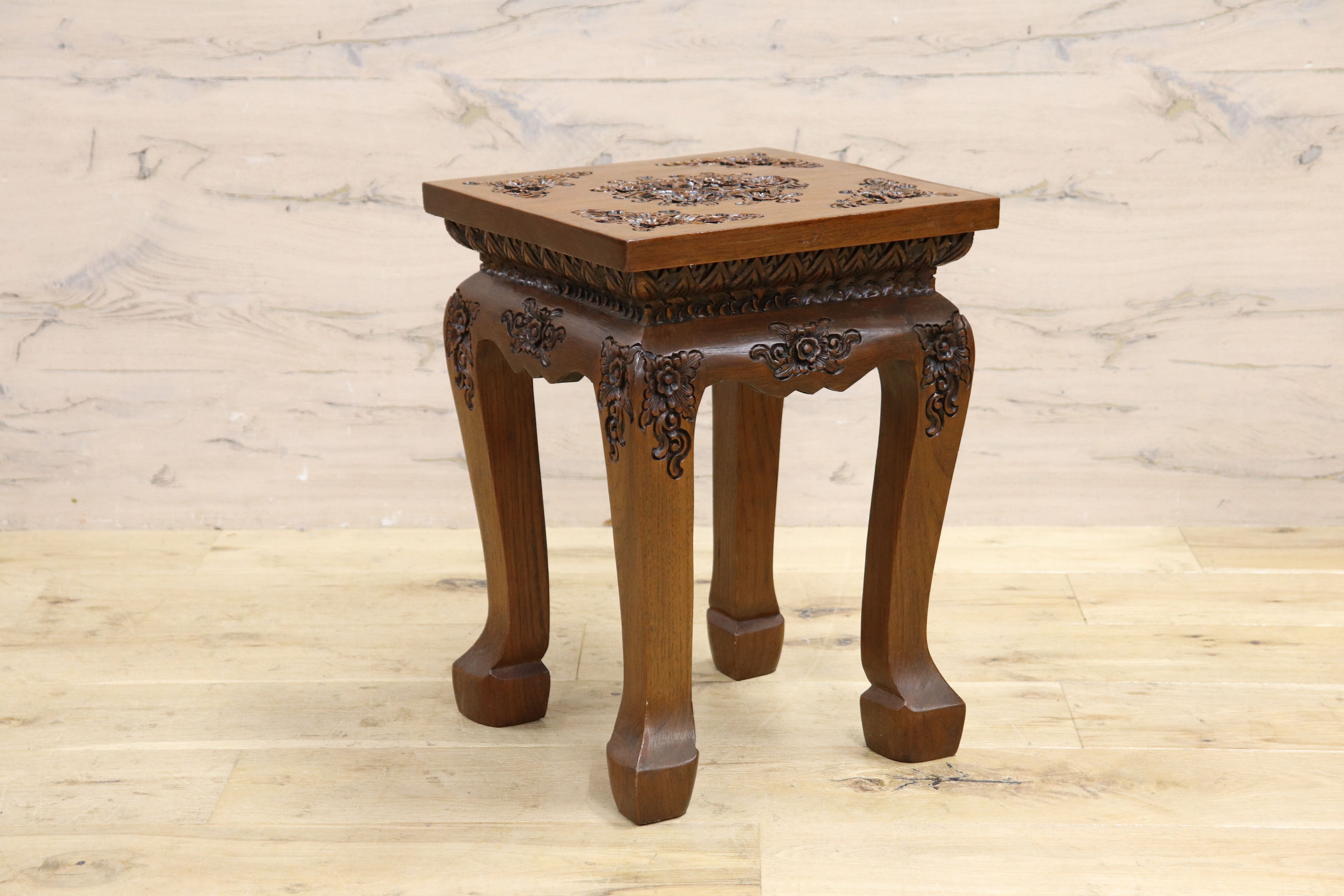 GMIK795A○木彫り 木製 花台 香炉台 サイドテーブル 飾り台 スツール アンティーク インテリア アジアン家具