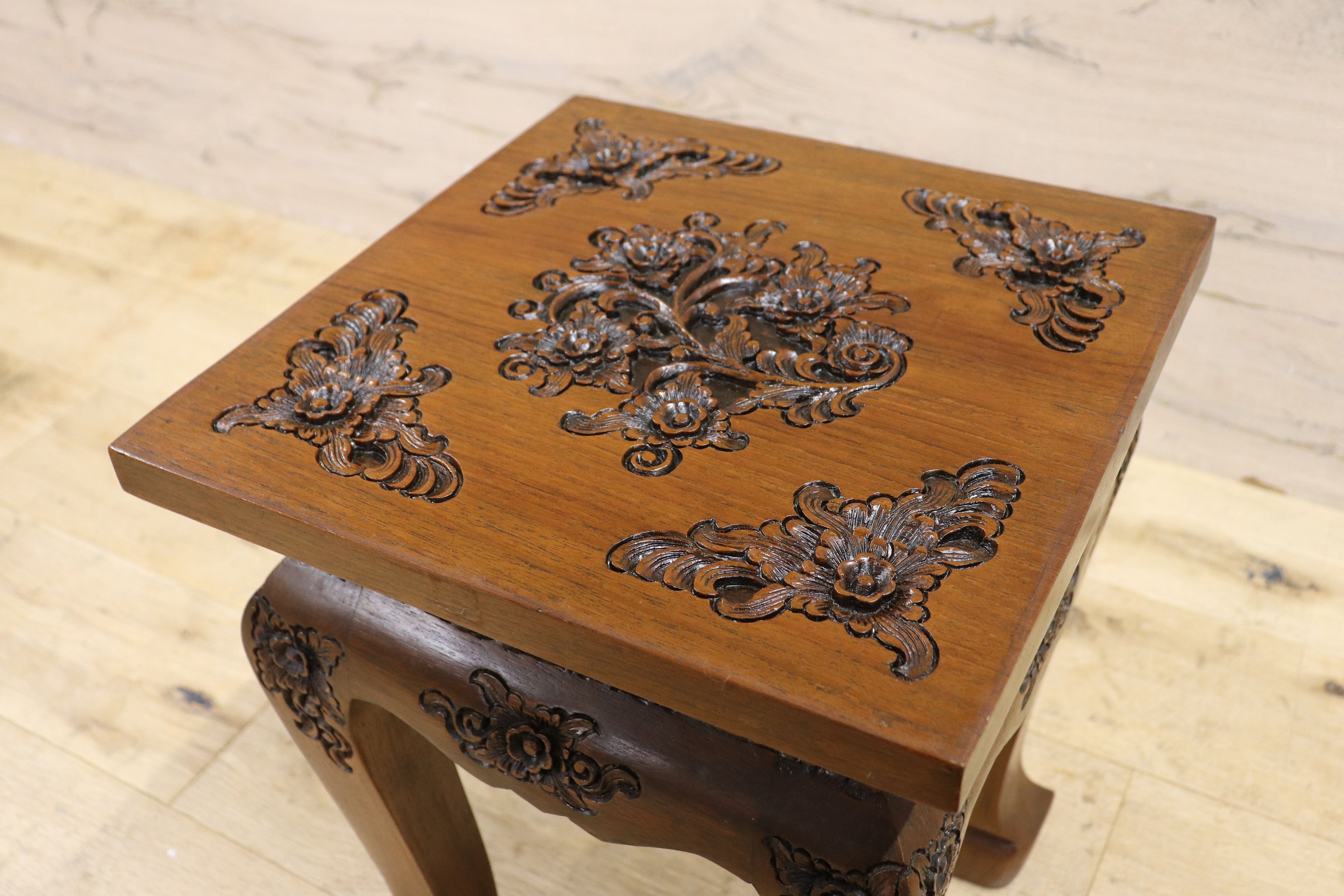 GMIK795A○木彫り 木製 花台 香炉台 サイドテーブル 飾り台 スツール アンティーク インテリア アジアン家具