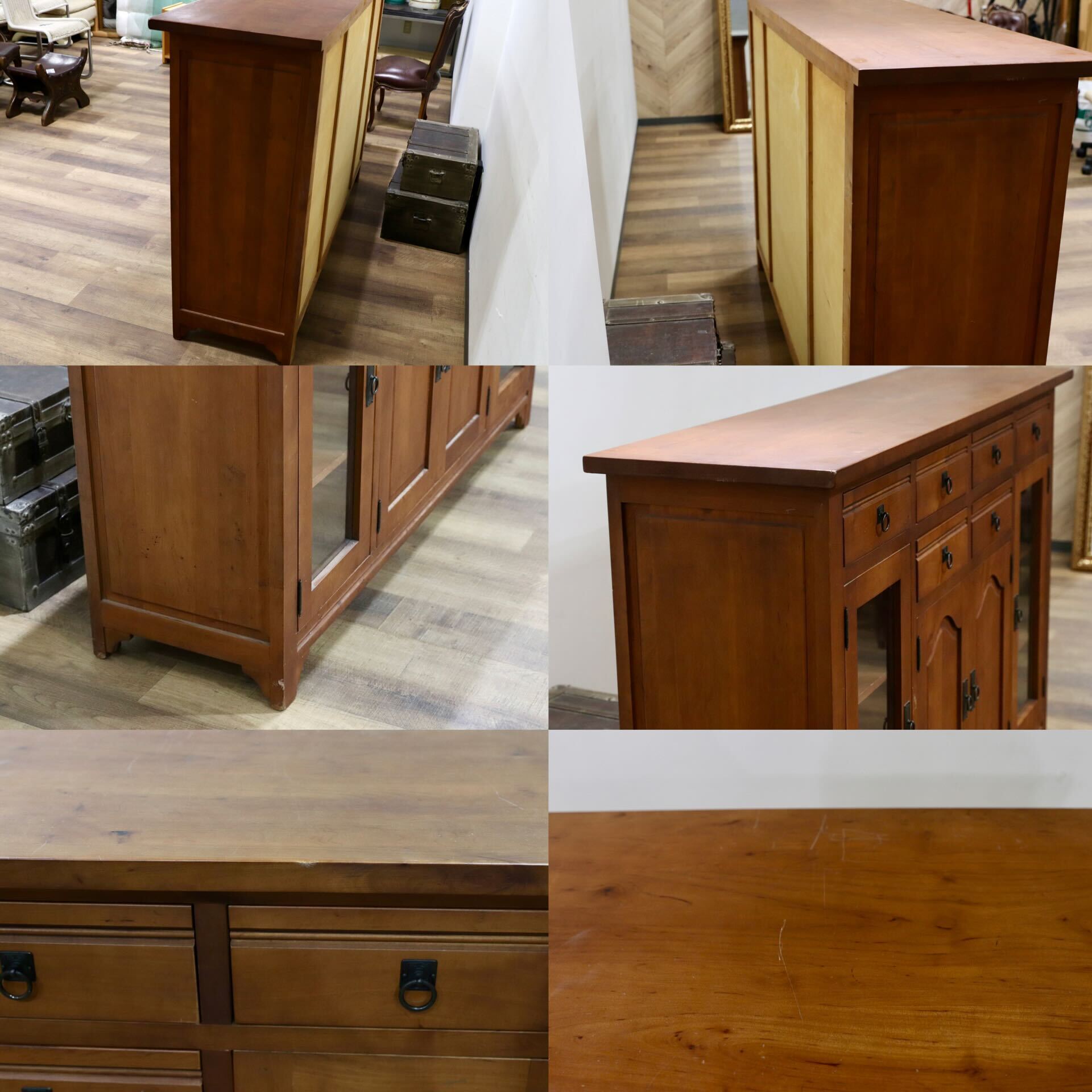 GMHK875○パイン材 カントリー オールド サイドボード リビングボード カウンター キャビネット 収納家具 店舗什器 検)アンファン