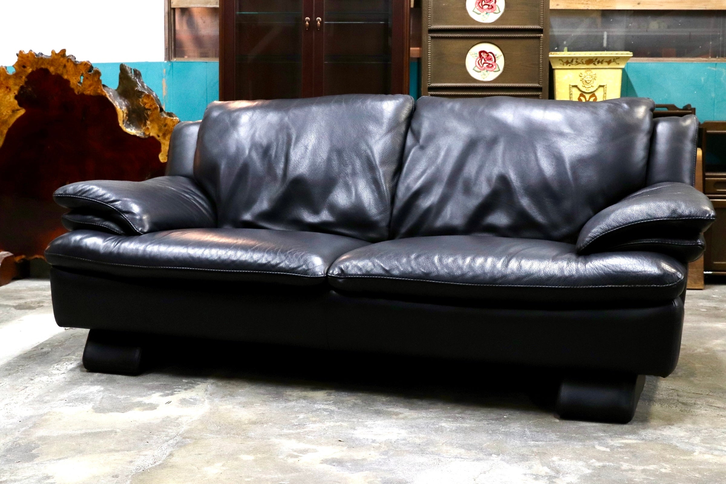 GMJN29○Natuzzi Editions / ナツッジ エディションズ 3人掛けソファ トリプルソファ 総本革 ブラック レザーソファ イタリアブランド