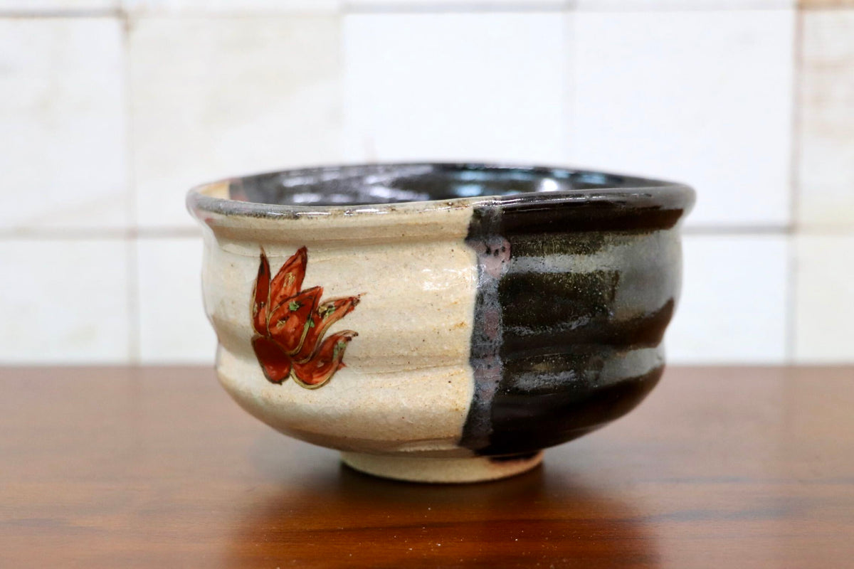 GMJK371AB〇紀州焼 葵窯 鬼灯 茶碗 共箱 茶道具 抹茶碗 色絵 ほおずき 未使用
