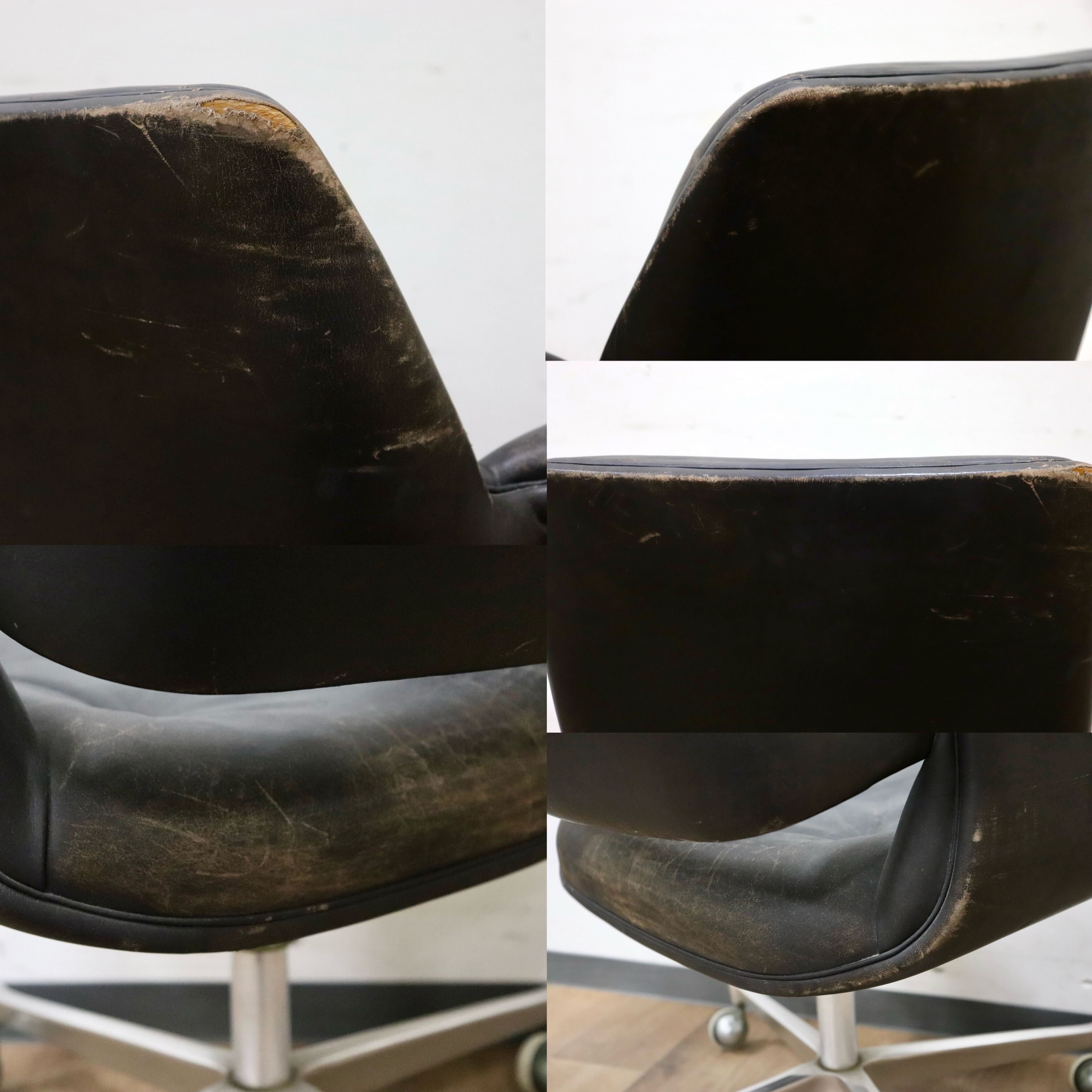 GMHS274○US ヴィンテージ デスクチェア ワークチェア 書斎椅子 回転チェア 本革 ブラック アンティーク 検)giroflex Knoll ポロック