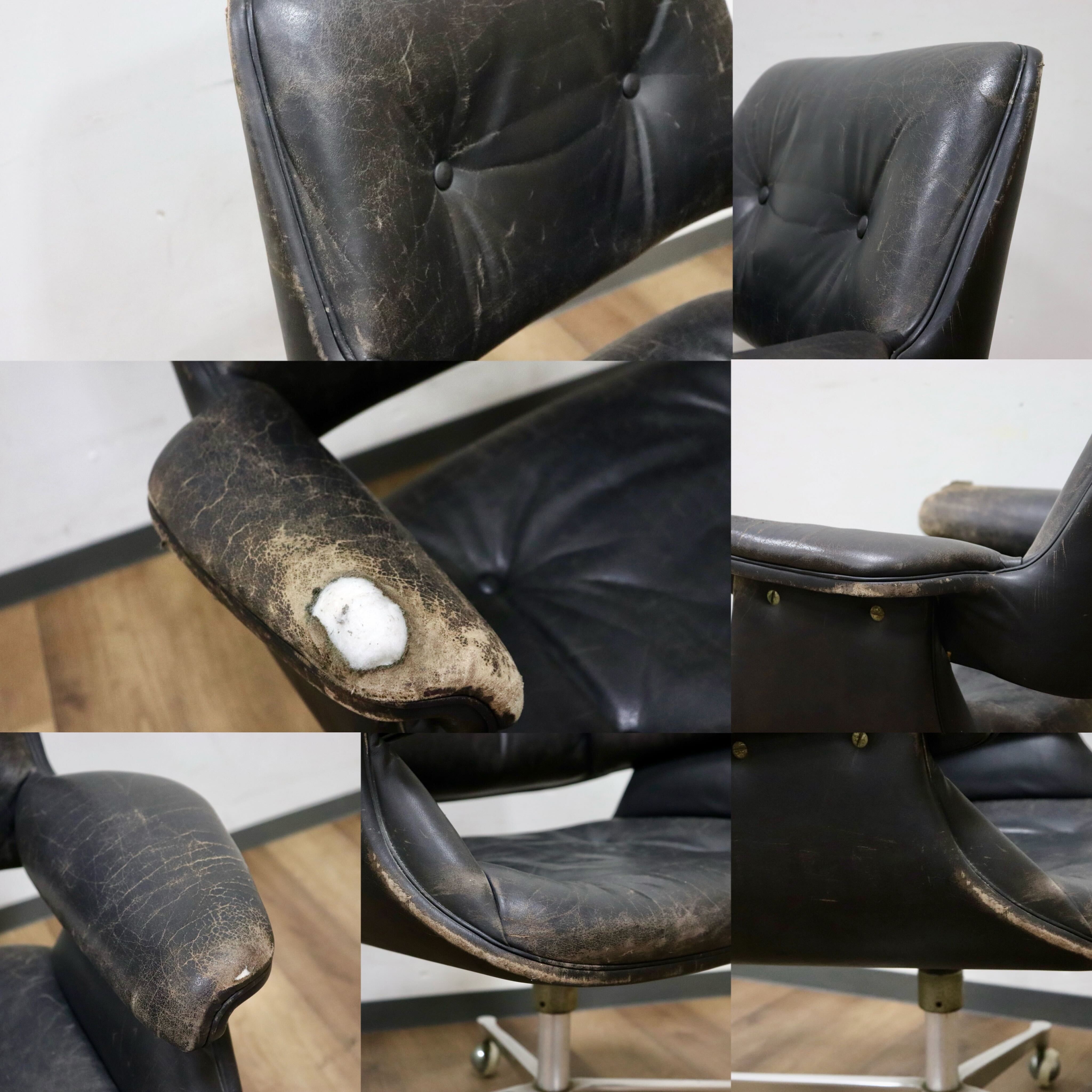 GMHS274○US ヴィンテージ デスクチェア ワークチェア 書斎椅子 回転チェア 本革 ブラック アンティーク 検)giroflex Knoll ポロック