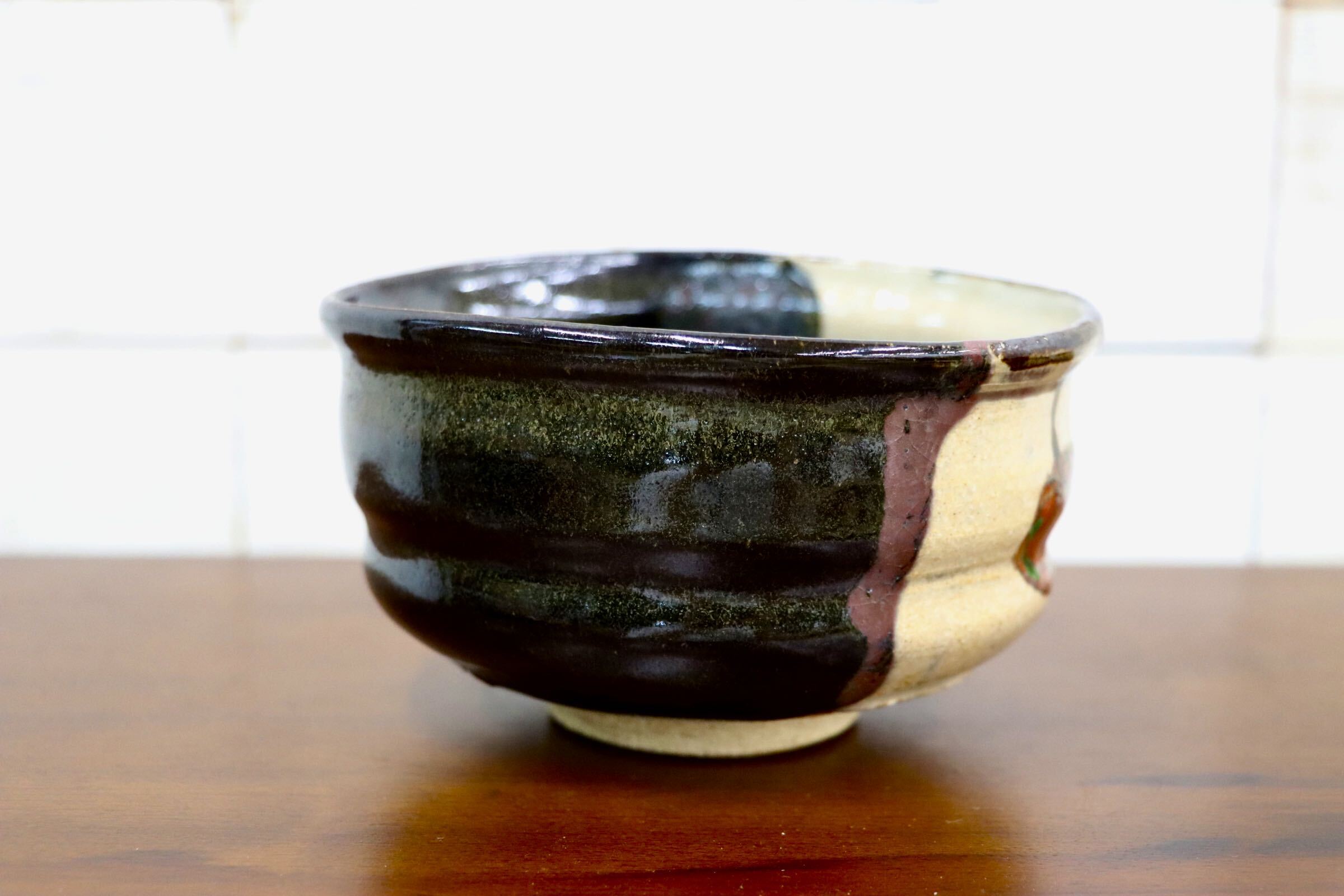 GMJK371AB〇紀州焼 葵窯 鬼灯 茶碗 共箱 茶道具 抹茶碗 色絵 ほおずき 未使用