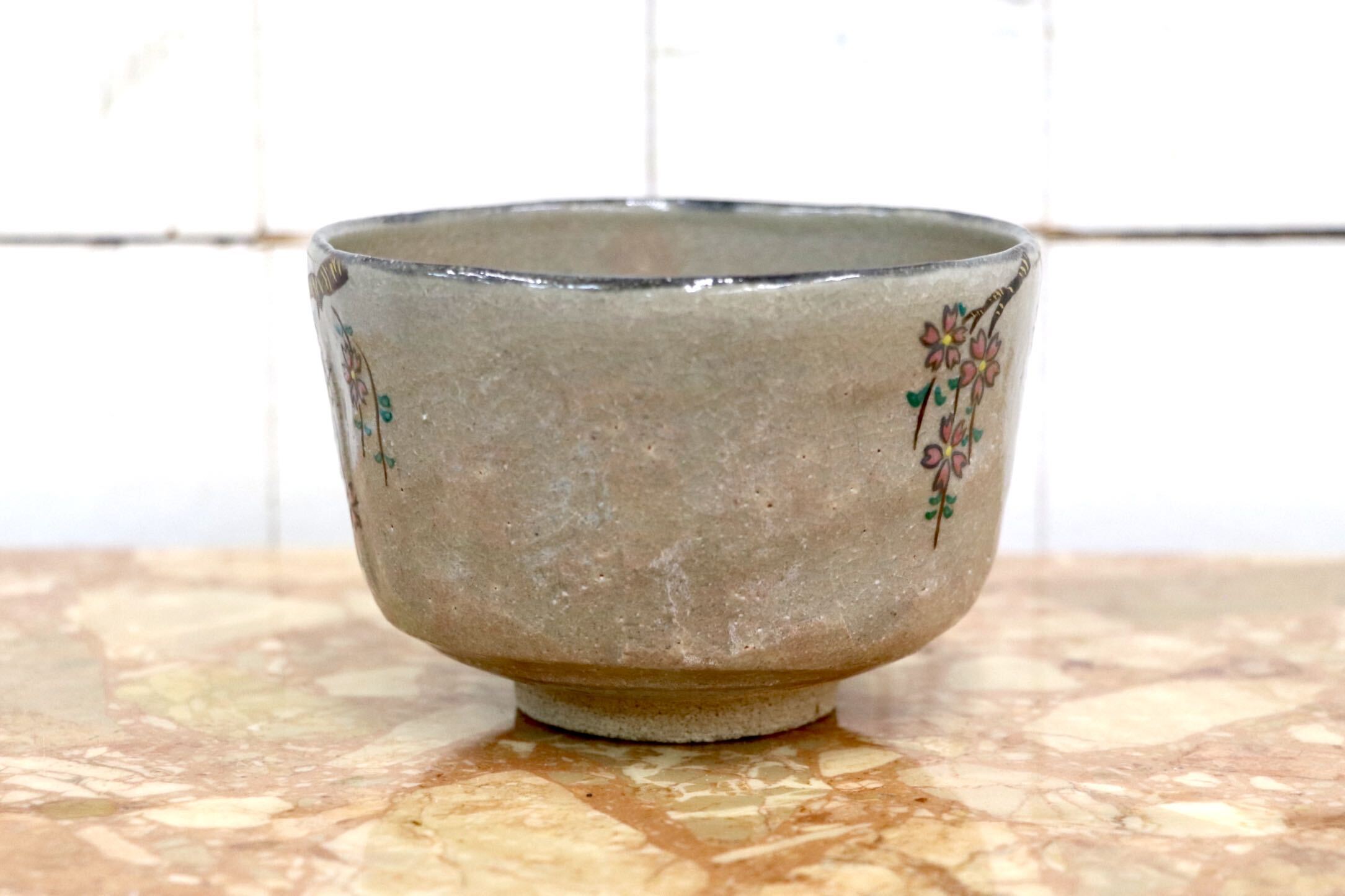 GMJK371AE〇紀州焼 葵窯 二代 寒川栖豊 立雛 茶碗 共箱 茶道具 抹茶碗 色絵 未使用