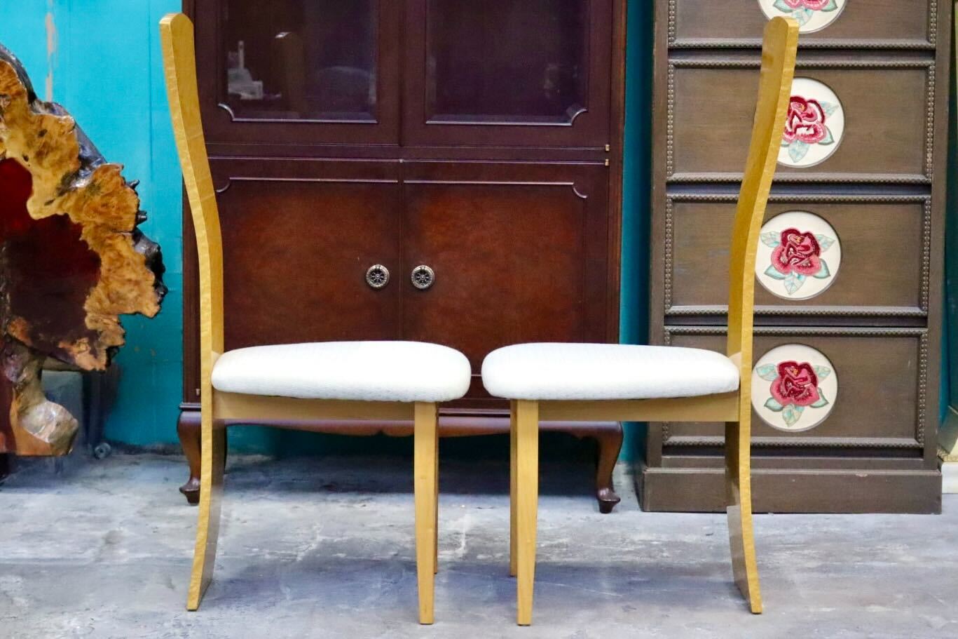 GMIS371C○IDC大塚家具 松創 ダイニングチェア アームレスチェアハイバックチェア 2脚セット 木製 バーズアイメープル ファブリック モダン