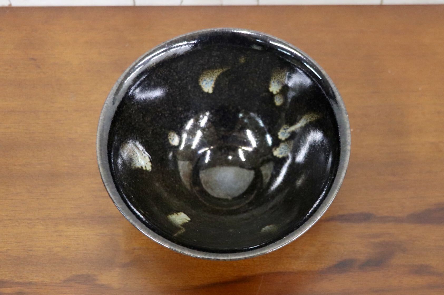GMJK371AM〇京焼 清水焼 茶盛 黒釉 茶碗 天目 谷口良三 茶道具 抹茶碗 茶器 作家物 在銘 共箱 陶芸 美術品 未使用