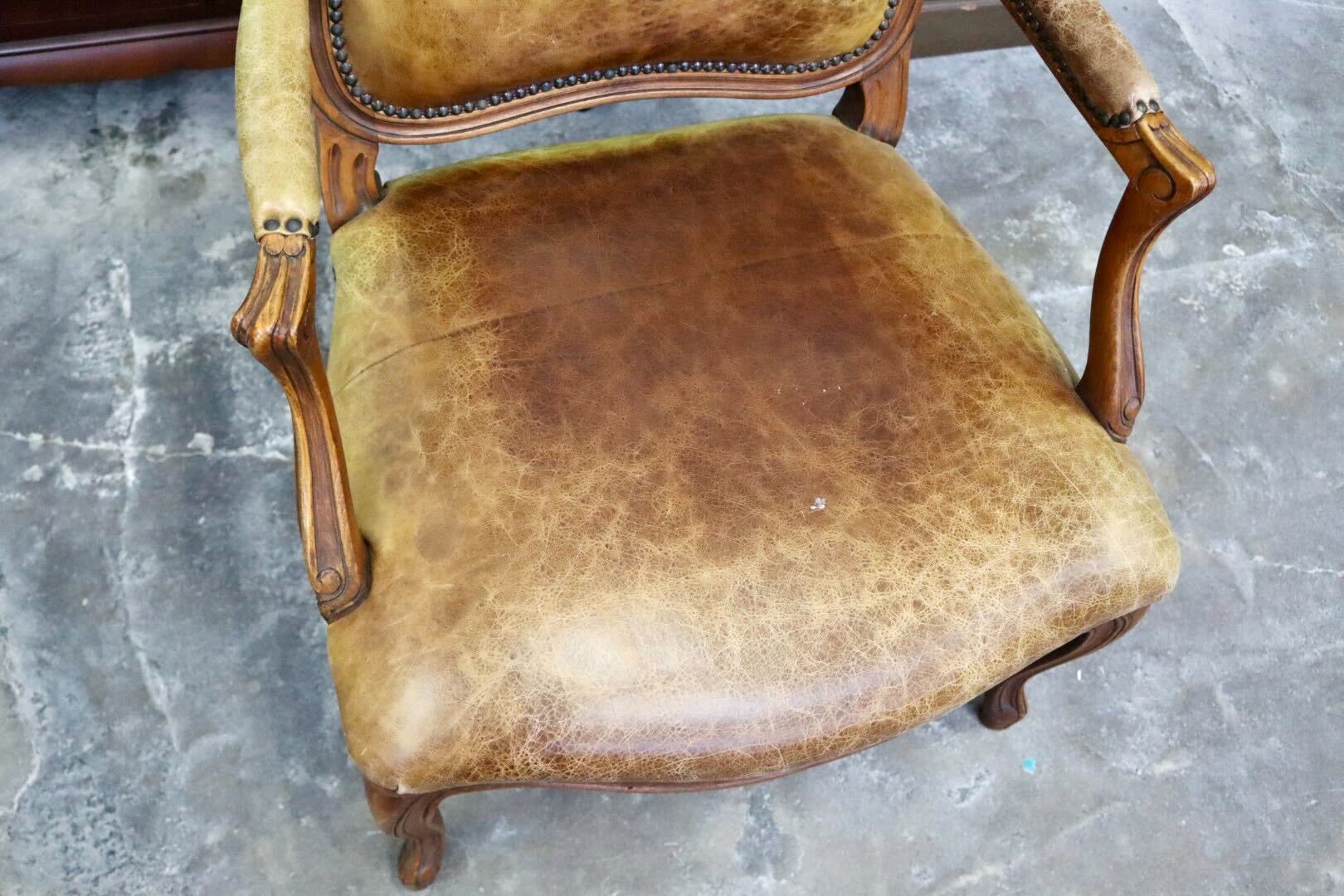 GMIH360○ダイニングチェア アームチェア 1人掛けソファ 椅子 本革 無垢材 猫脚 フレンチスタイル ヴィンテージ クラシック