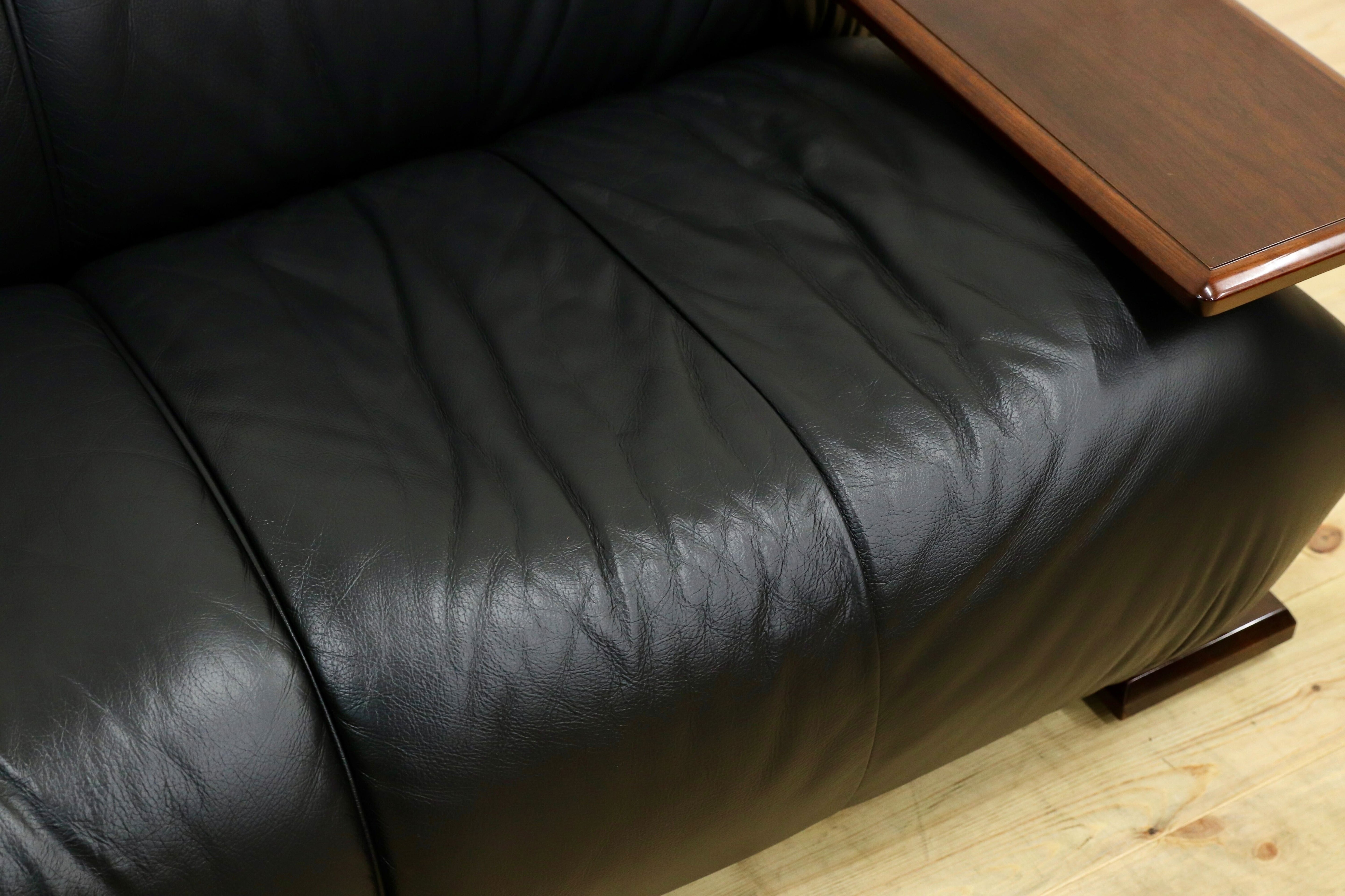 GMHF72○モリシゲ / MORISHIGE Gアーク 3人掛けソファ トリプルソファ 黒 本革 長椅子 応接 IDC大塚家具 モダン 定価約64万