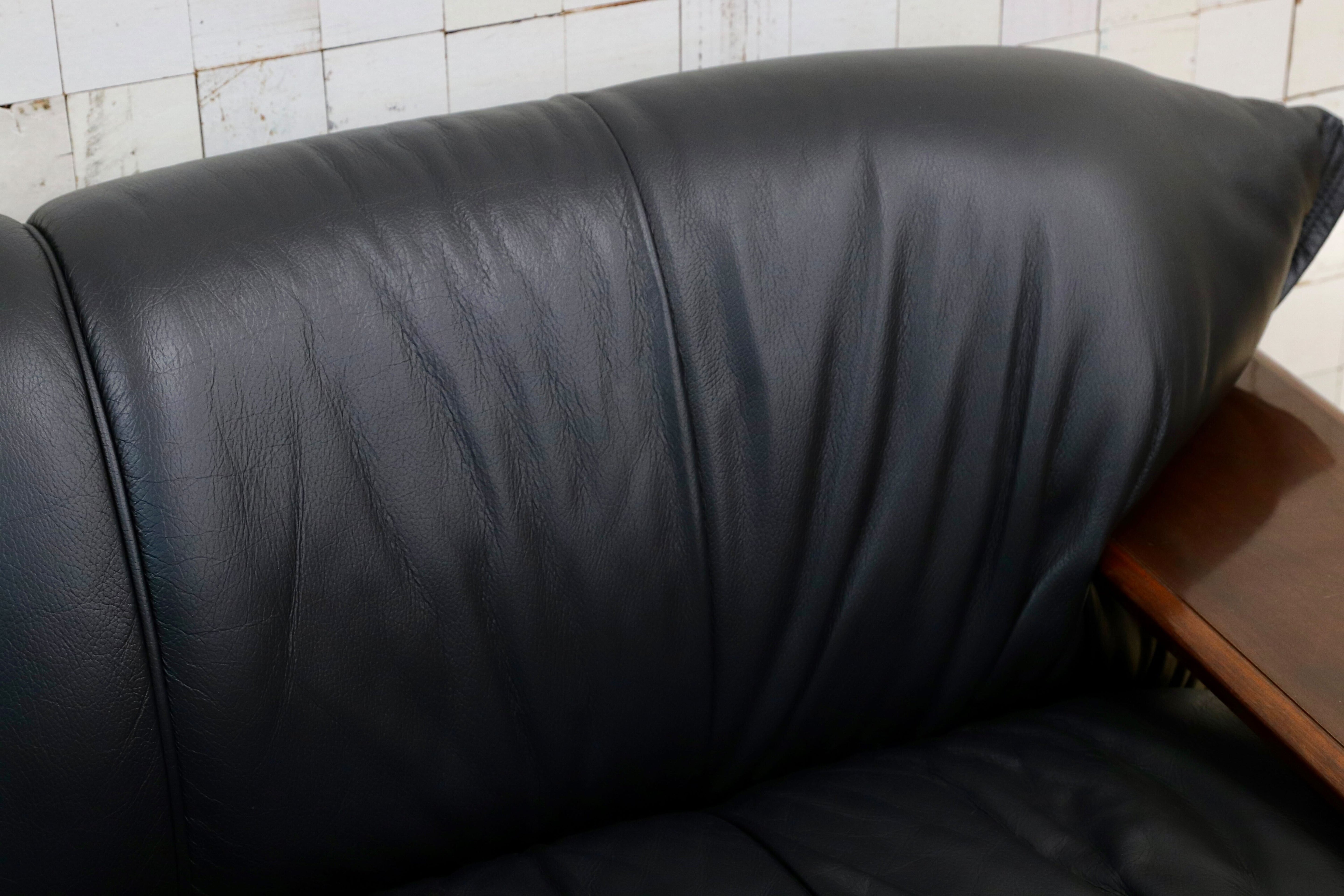 GMHF72○モリシゲ / MORISHIGE Gアーク 3人掛けソファ トリプルソファ 黒 本革 長椅子 応接 IDC大塚家具 モダン 定価約64万