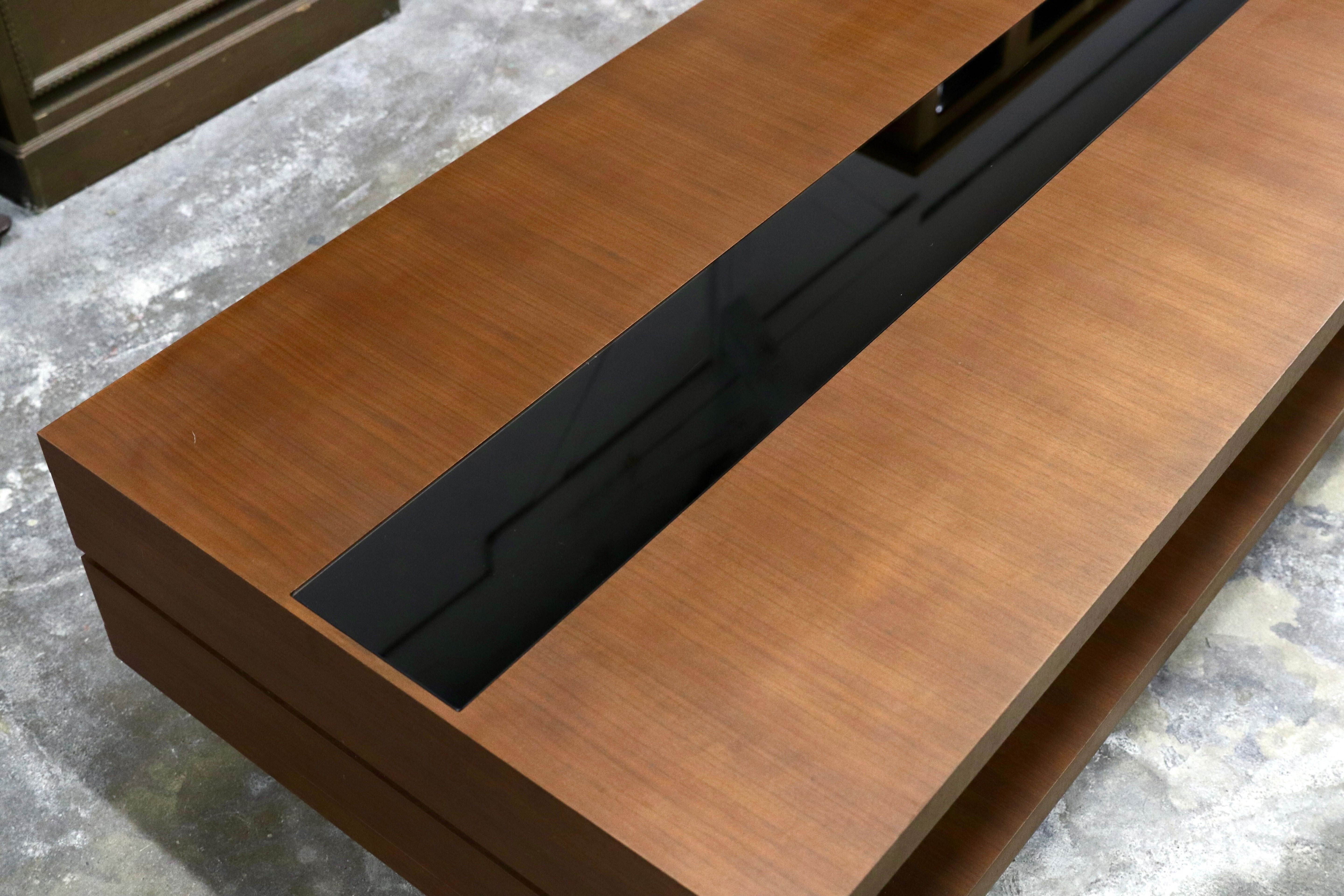 GMIH532C○冨士ファニチア / FUJI FURNITURE ウォールナット ガラス リビングテーブル センターテーブル 応接机 高級モダン
