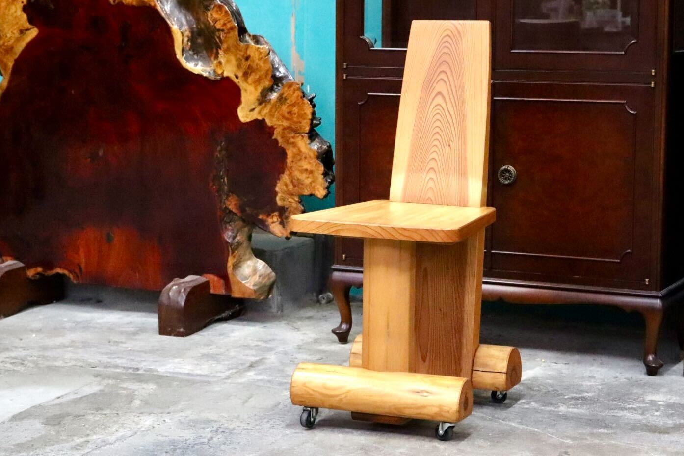 GMIH356D○工房家具 ダイニングチェア アームレスチェア 椅子 スツール キャスター ウッド 木製 無垢材 カントリー レトロ