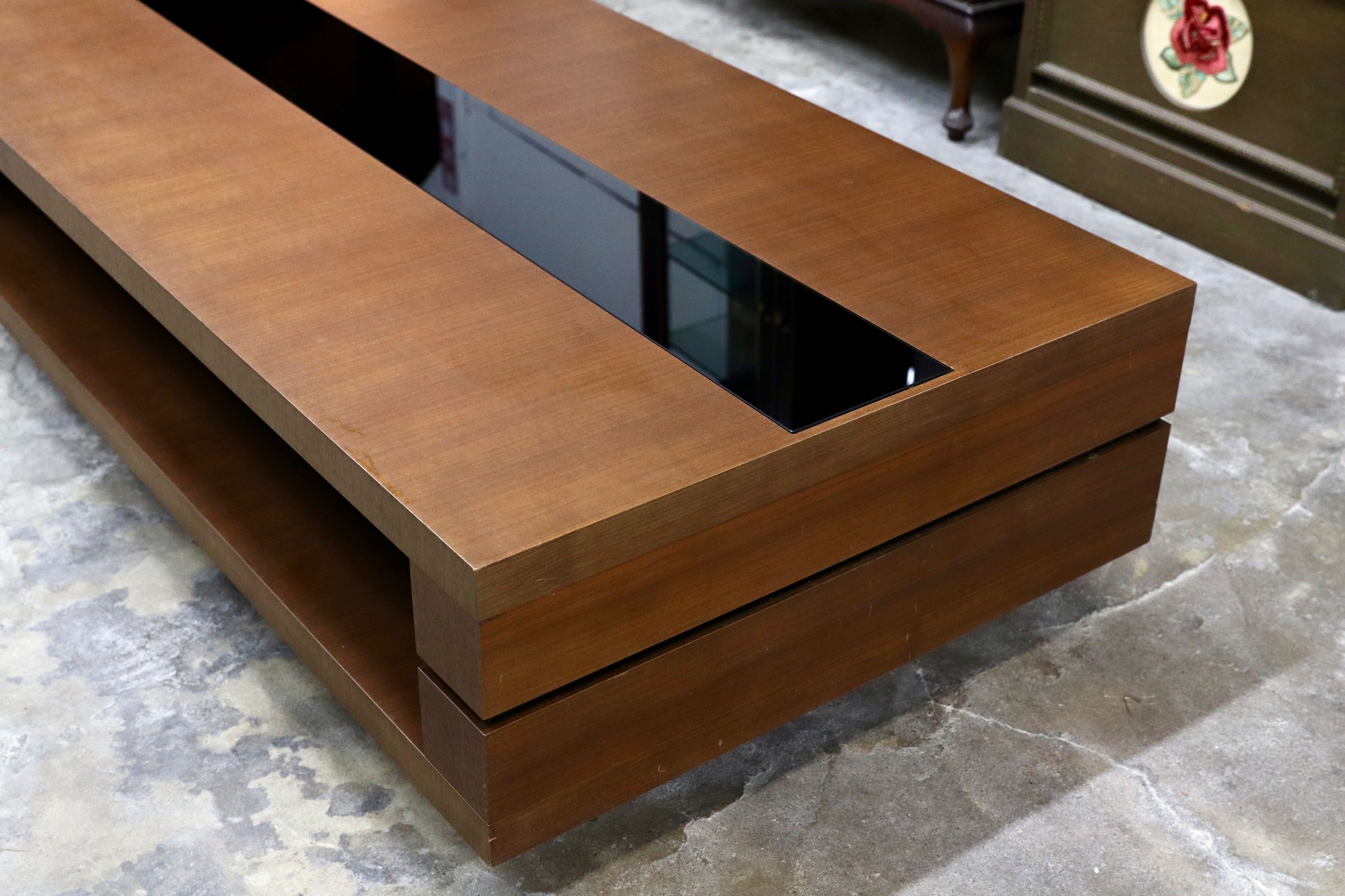 GMIH532C○冨士ファニチア / FUJI FURNITURE ウォールナット ガラス リビングテーブル センターテーブル 応接机 高級モダン