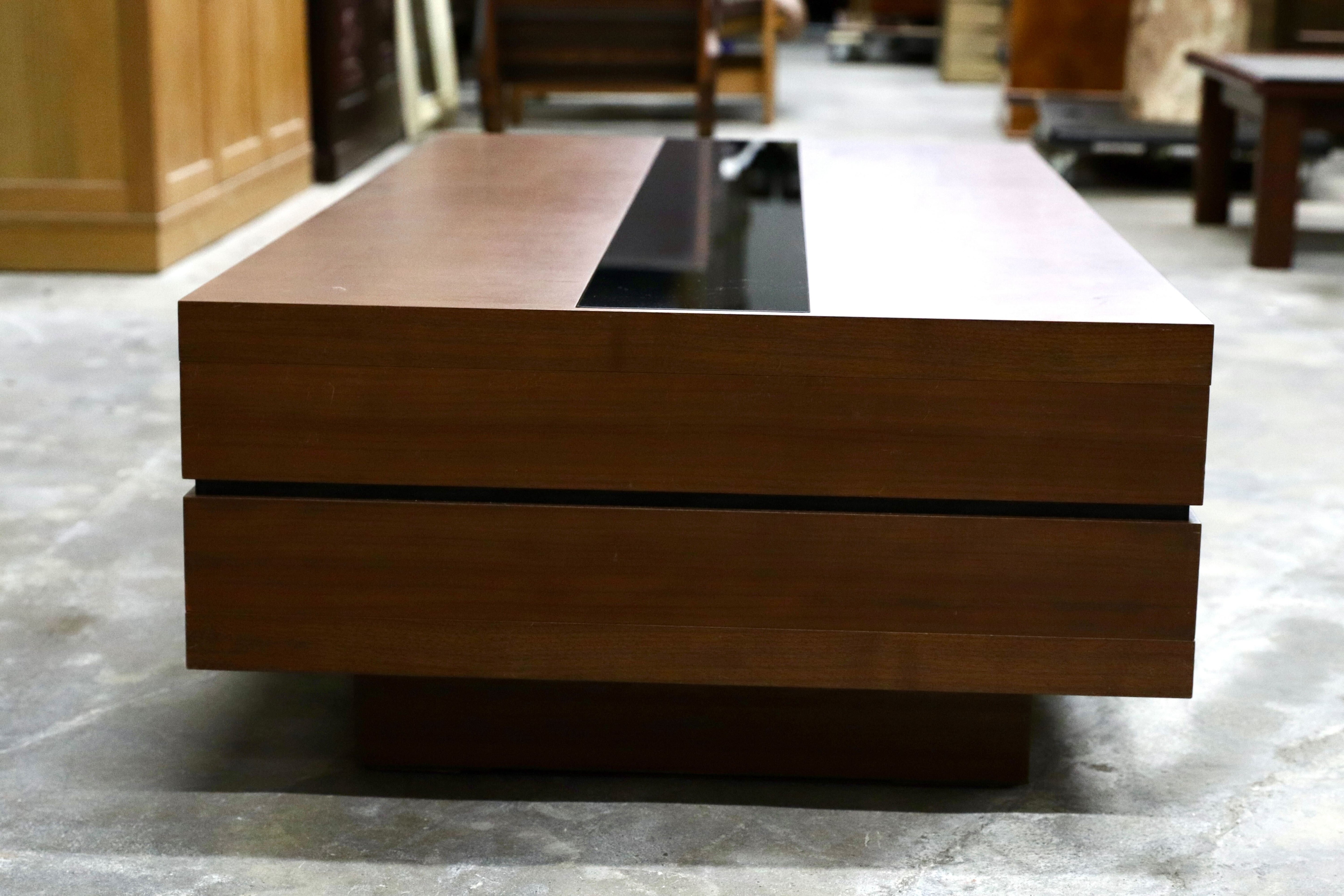 GMIH532C○冨士ファニチア / FUJI FURNITURE ウォールナット ガラス リビングテーブル センターテーブル 応接机 高級モダン