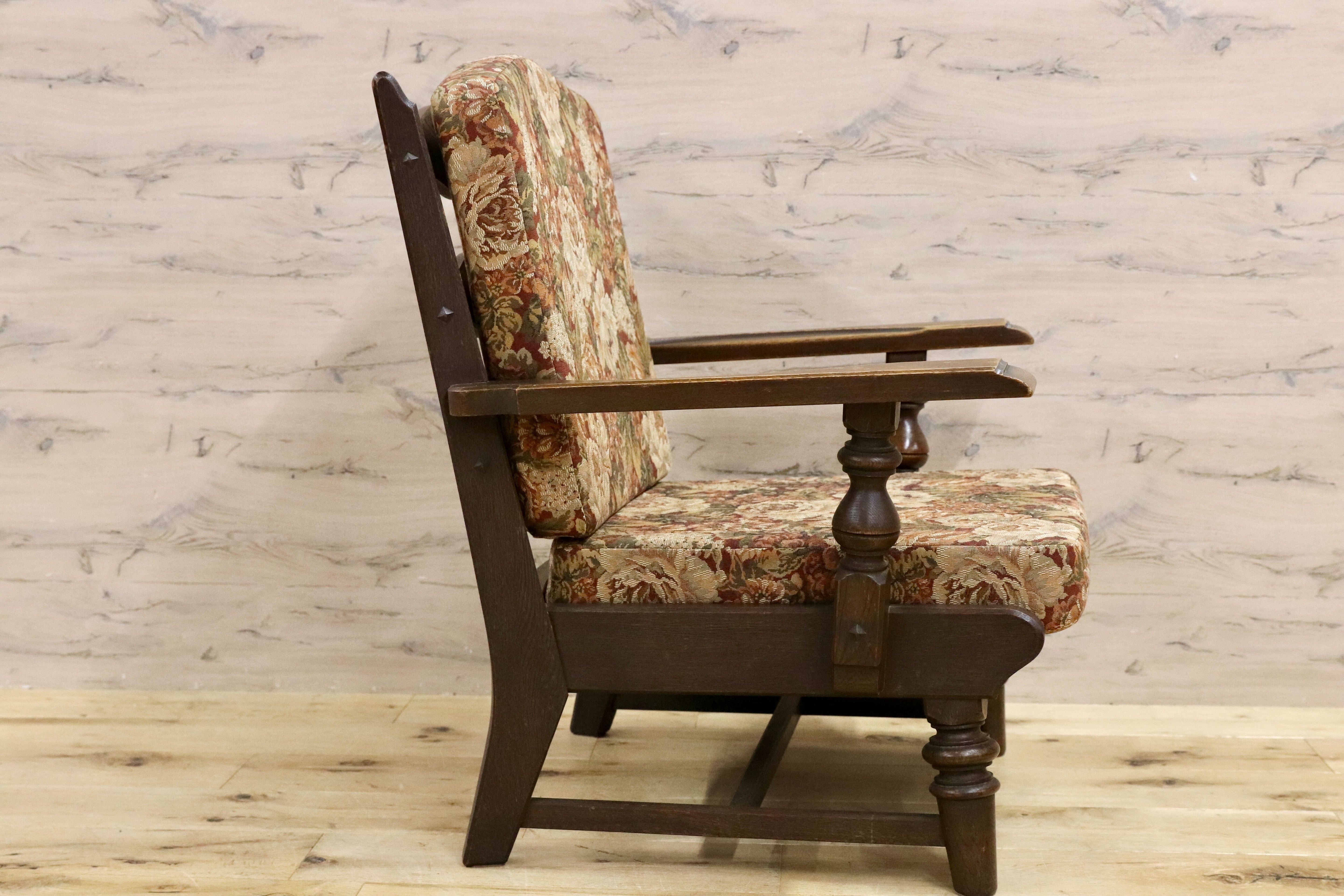 GMHK20○神戸家具 1人掛けソファ 肘掛け椅子 アームチェア 応接 椅子 楢材 クラシック レトロ アンティーク 検)永田良介