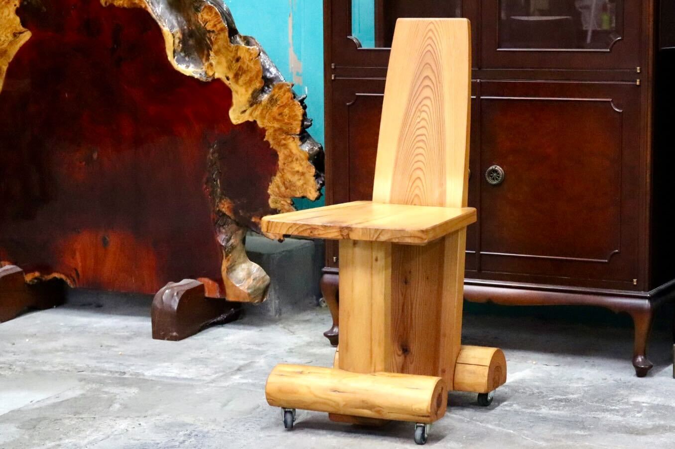 GMIH356E○工房家具 ダイニングチェア アームレスチェア 椅子 スツール キャスター ウッド 木製 無垢材 カントリー レトロ