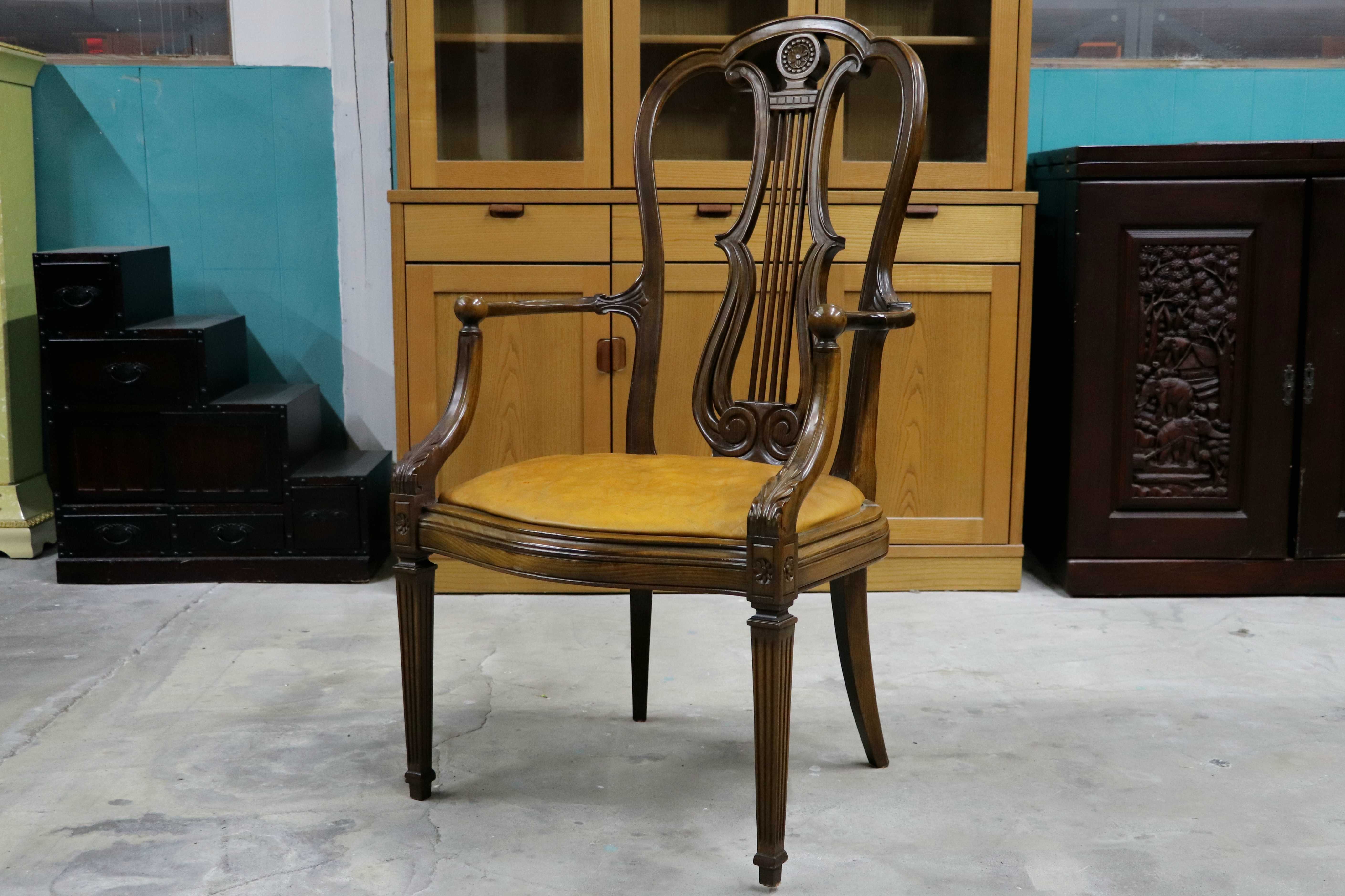 GMIO291○英国アンティーク アームチェア ダイニングチェア 食卓椅子 木製 レザー クラシック ヨーロピアン 輸入家具