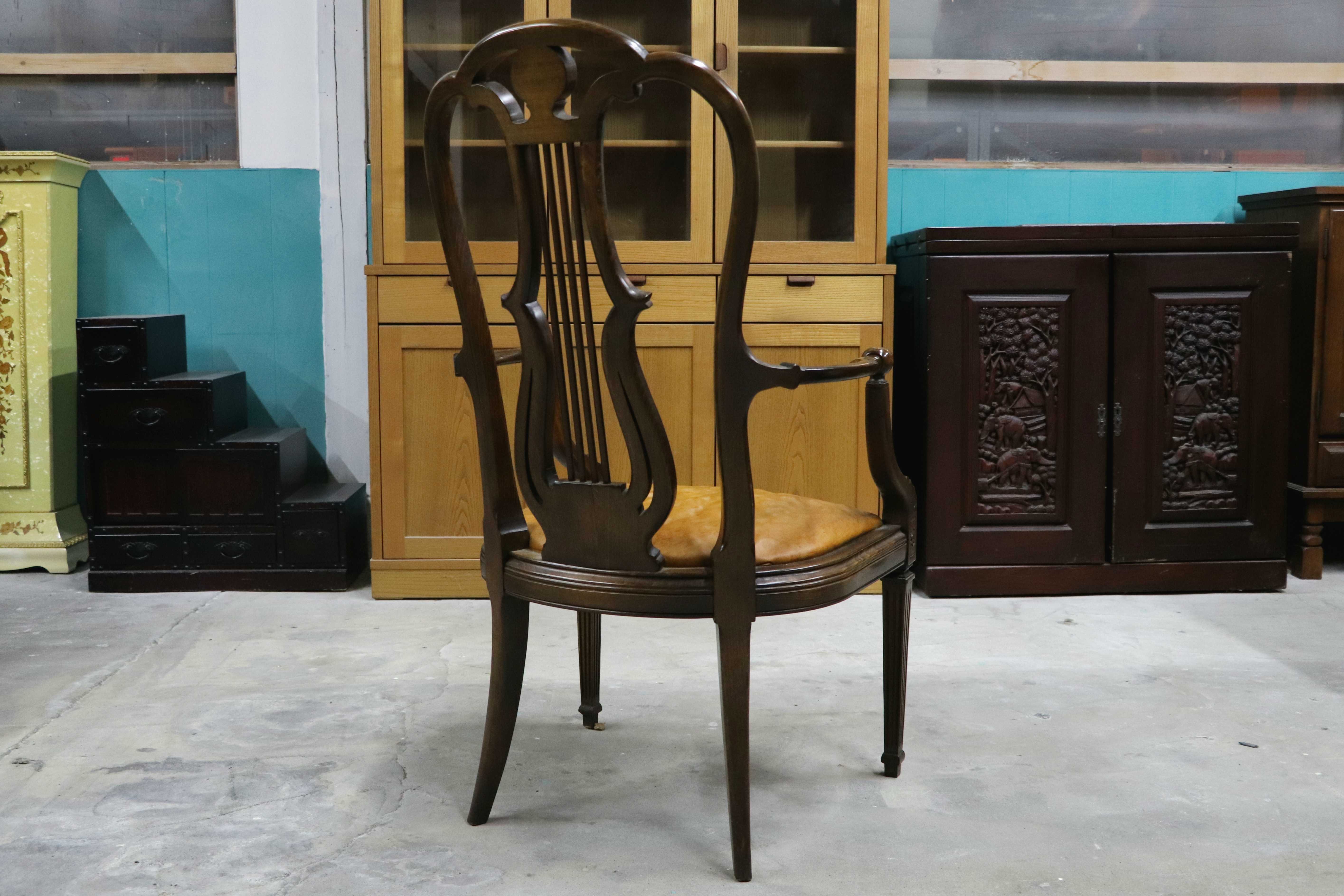 GMIO291○英国アンティーク アームチェア ダイニングチェア 食卓椅子 木製 レザー クラシック ヨーロピアン 輸入家具